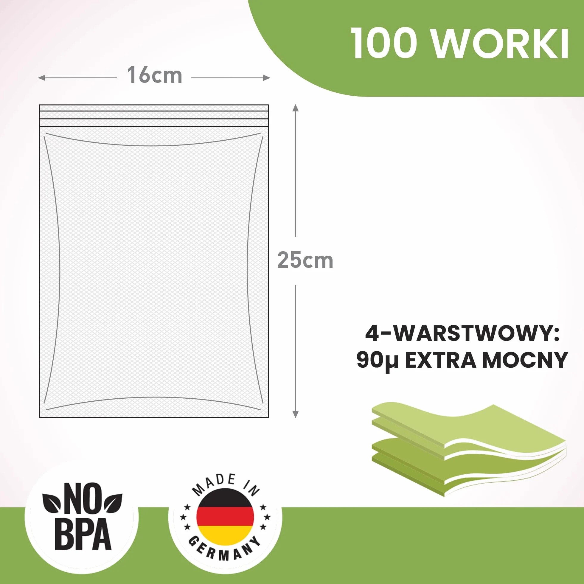 100 worków przezroczystych/16 x 25 cm