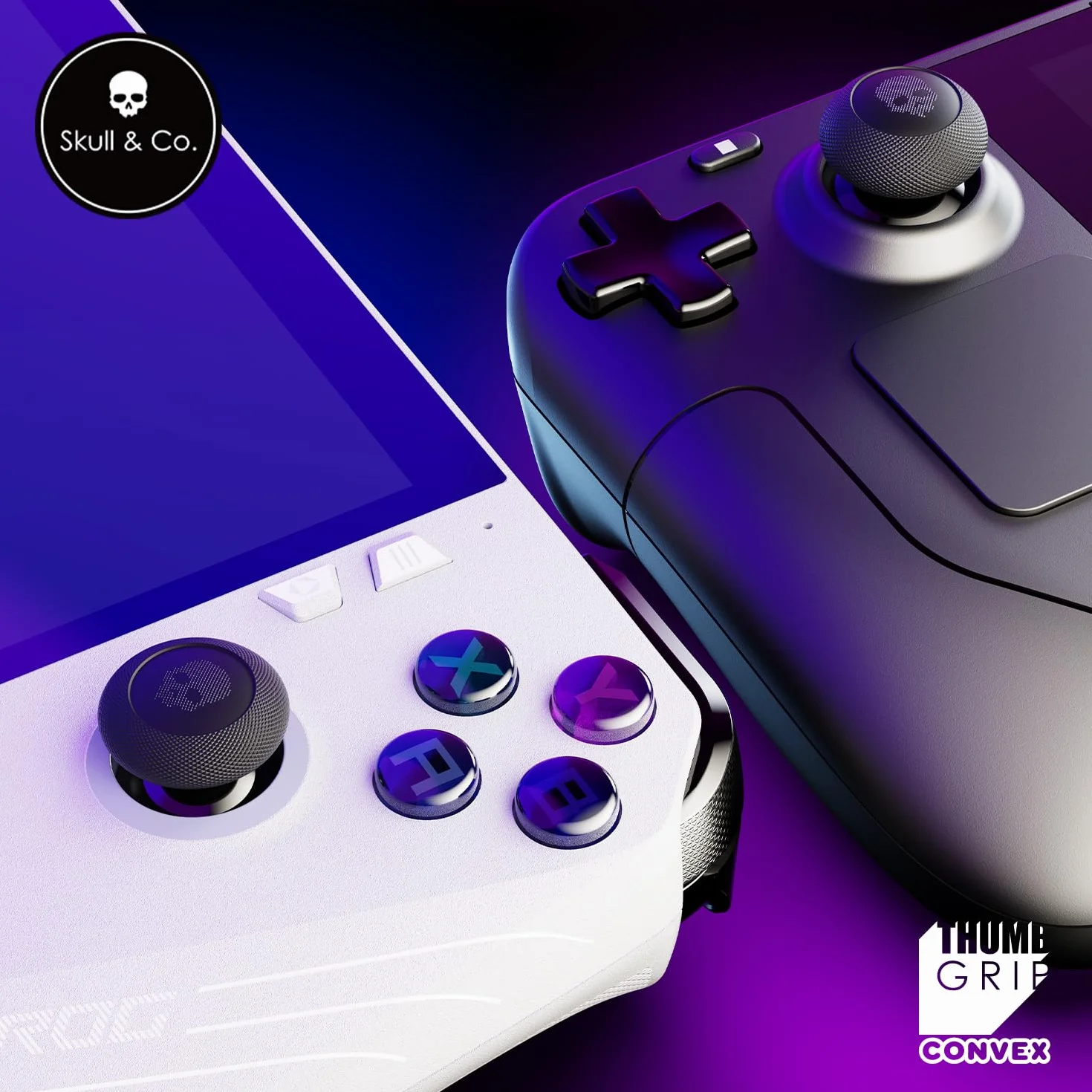Skull & Co. Convex Thumb Grip Caps Joystick Cap Analogowa Stick Cap Thumbstick Grip Cover for Steam Deck/Steam Deck OLED and ROG Ally/ROG Ally X - Black, 2 pary (4 szt.)