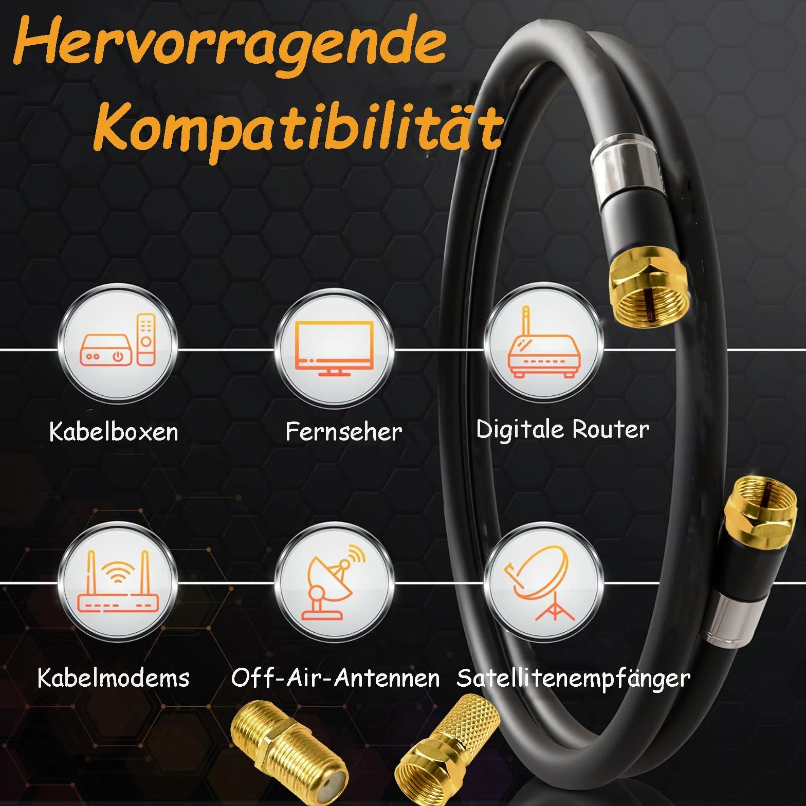 qingmeng Łącznik do kabli satelitarnych, 15 szt., wtyczka F, łącznik kabla koncentrycznego, kabel antenowy, adapter F, wtyczka F na kabel koncentryczny Sat, wtyczka do kabla satelitarnego,