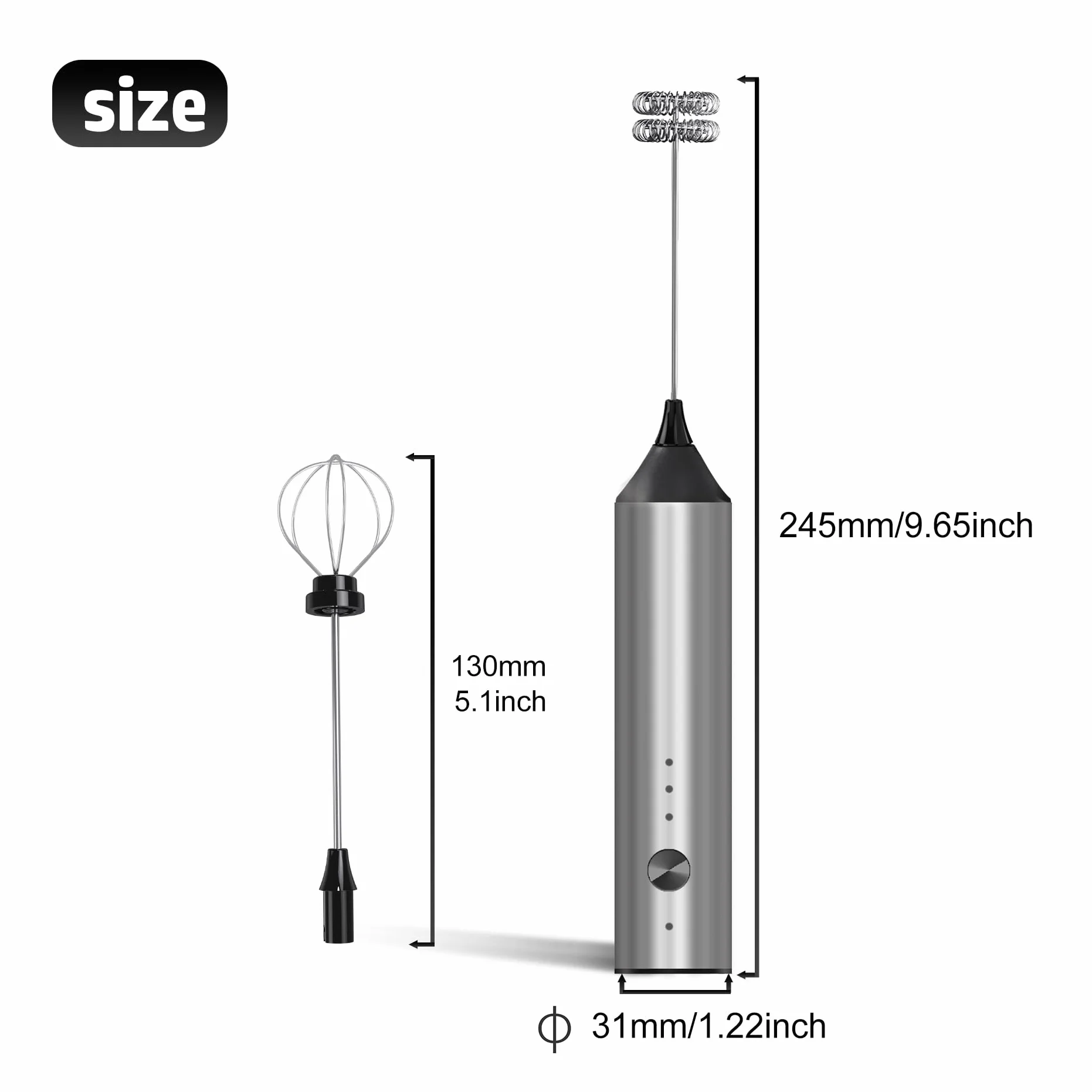 Ręczny spieniacz do mleka akumulatorowy 3 prędkości z 2 wiskerami