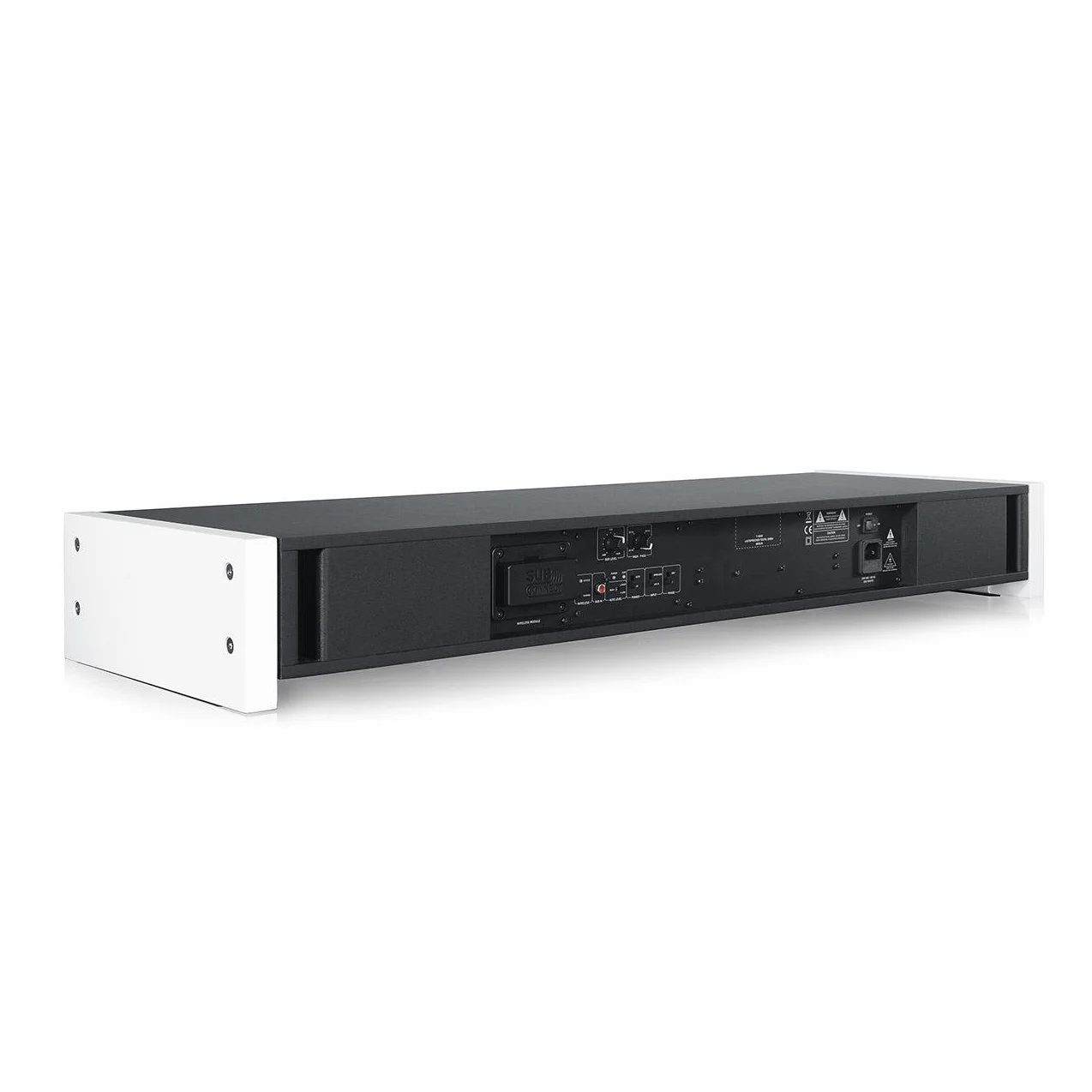 Płaski subwoofer Teufel T 4000 - zajmujący niewiele miejsca subwoofer aktywny, zasada downfire, mocne odtwarzanie basów, bass reflex - czarny