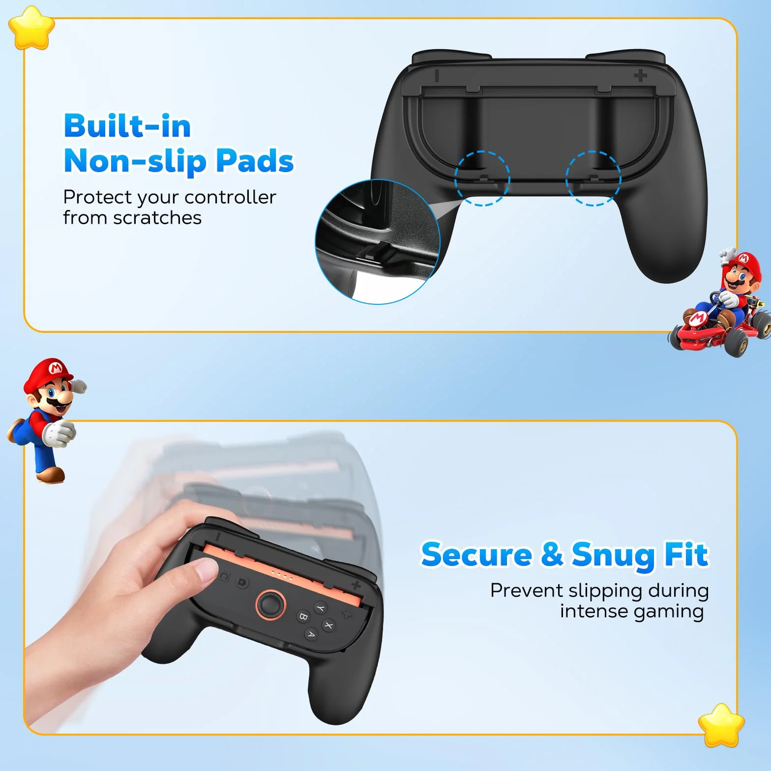 MoKo Grips for Nintendo Switch 2 Joy-Con, 2-Pack Ergonomic Joy-Con Grips for Switch 2, Anti-Slip Handle Kit Accessories, Black