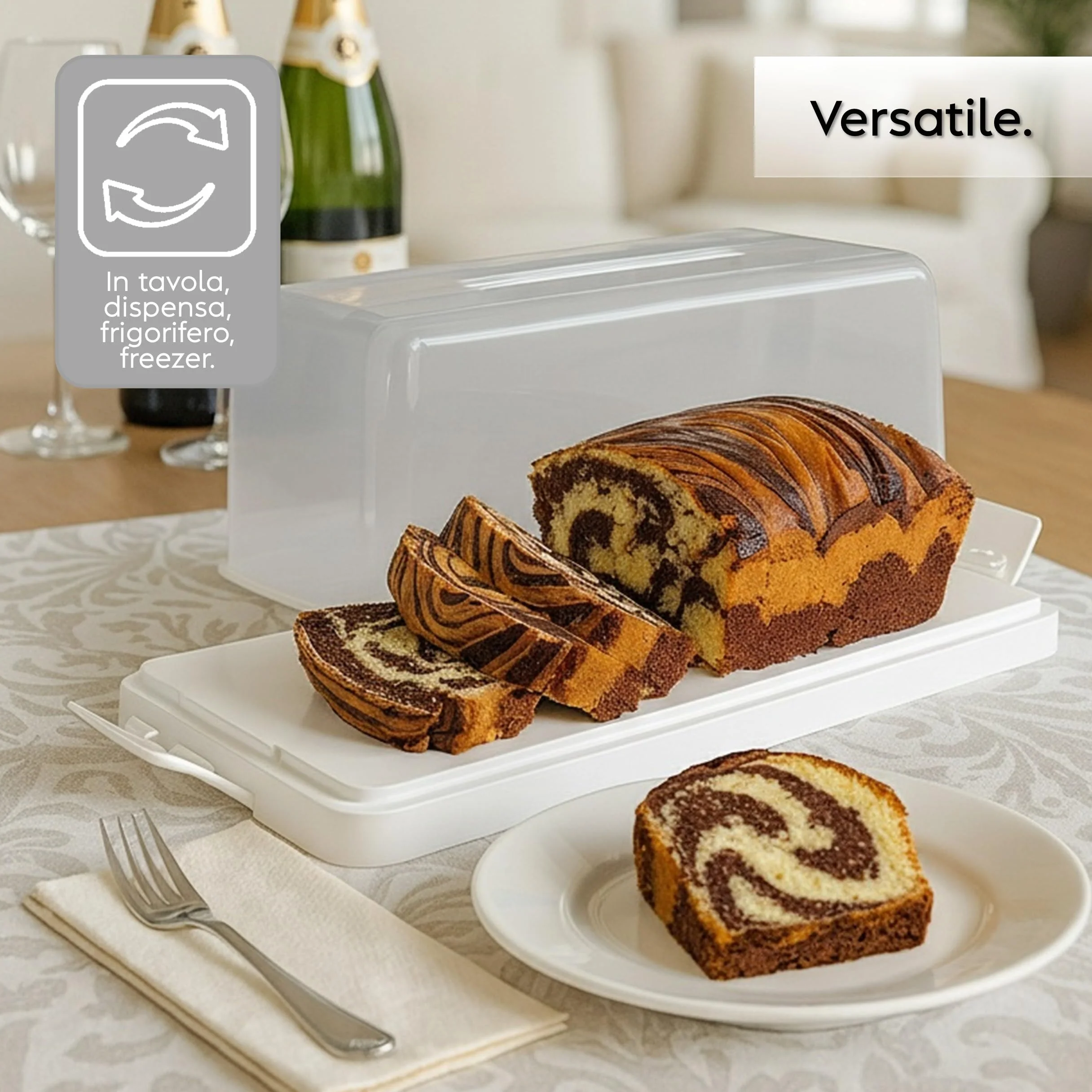 Uchwyt na Plumcake Plastikowy Pojemnik na Bochenek 34,4 x 14,8 x 14,2 cm Biały 0% BPA Bez ftalanów