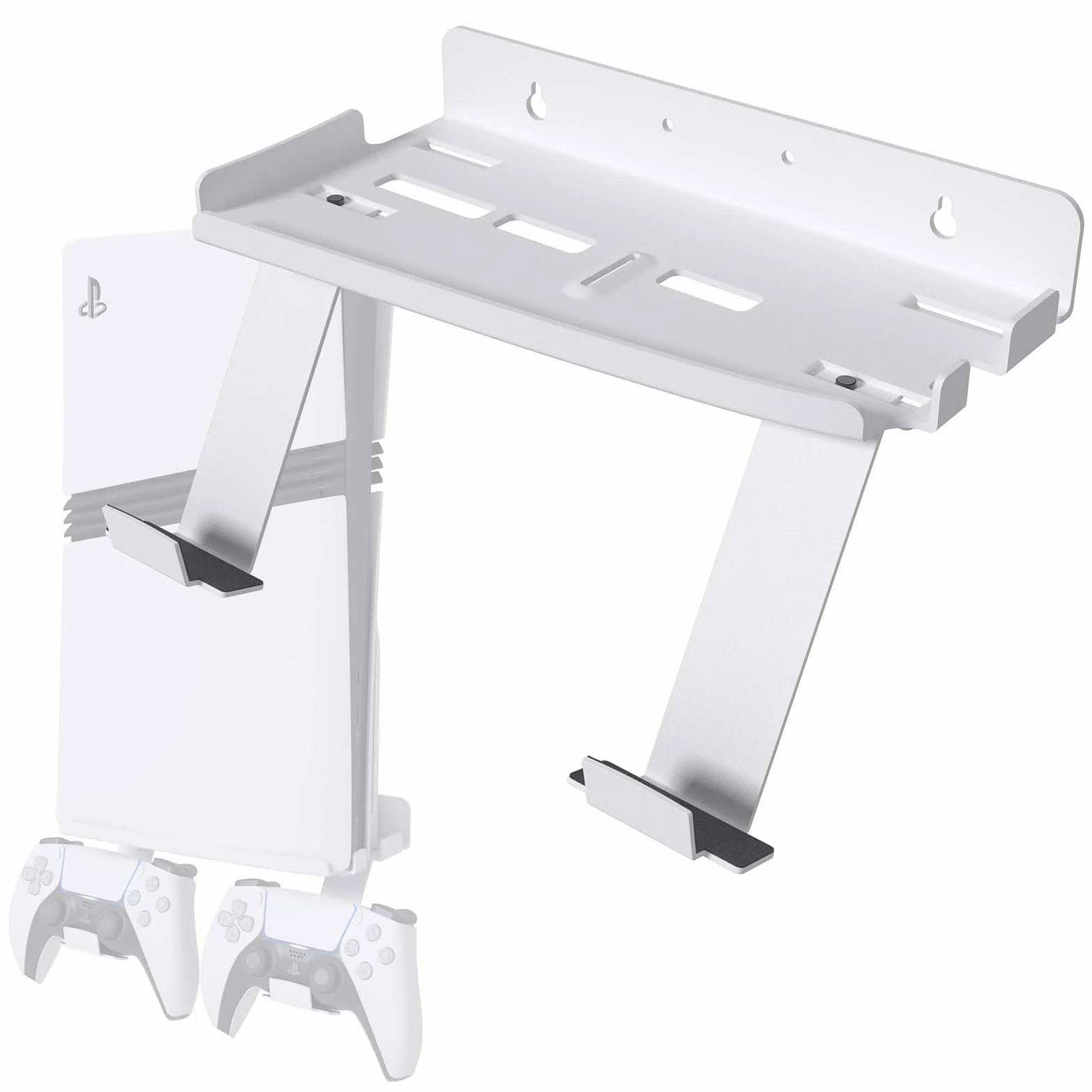 Uchwyt ścienny do PS5 Slim / PS5 Pro - stalowy wspornik 2mm kompatybilny z PlayStation 5 Slim Disc/Digital + uchwyt na 2 kontrolery
