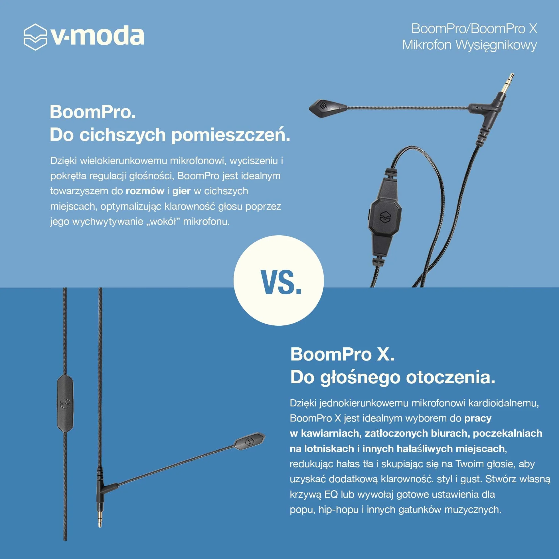 V-MODA Mikrofon BoomPro | Do Gier i Komunikacji | Przewodowy - Gniazdo 3,5 mm | Elastyczny Wysięgnik | Przypinany Kontroler z Przyciskiem Wyciszenia i Pokrętłem Głośności | Czarny
