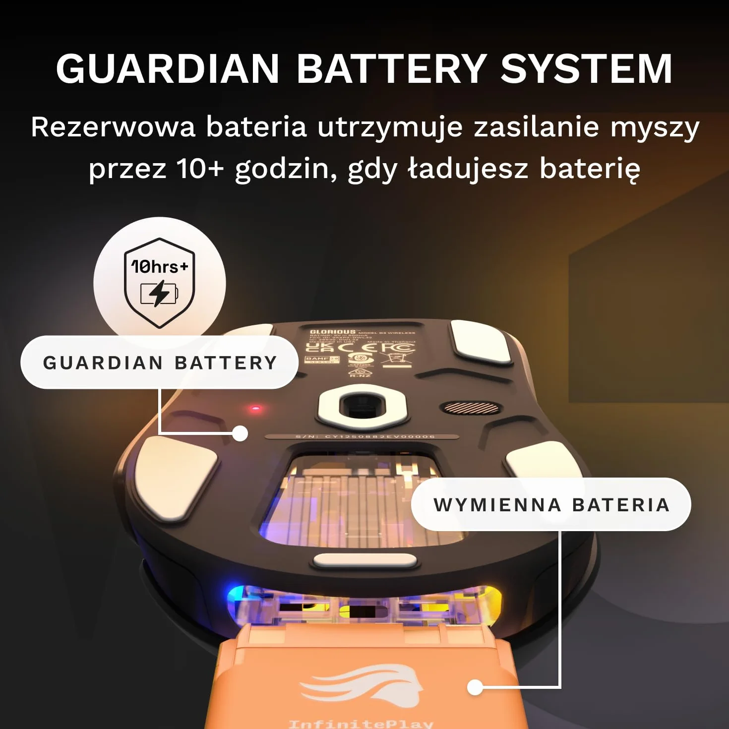 GLORIOUS Gaming Model D3 Bezprzewodowa Mysz Gamingowa 8k 130M Kliknięć Optyczne Przełączniki Ultralekka 69g 30k DPI RGB Czarna
