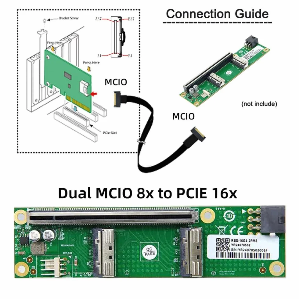CY Adapter Dual MCIO 8i Mini Cool Edge IO SFF-TA-1016 na PCIE5.0 PCI-Express 16x VROC Adapter do płyty głównej SSD Karta graficzna