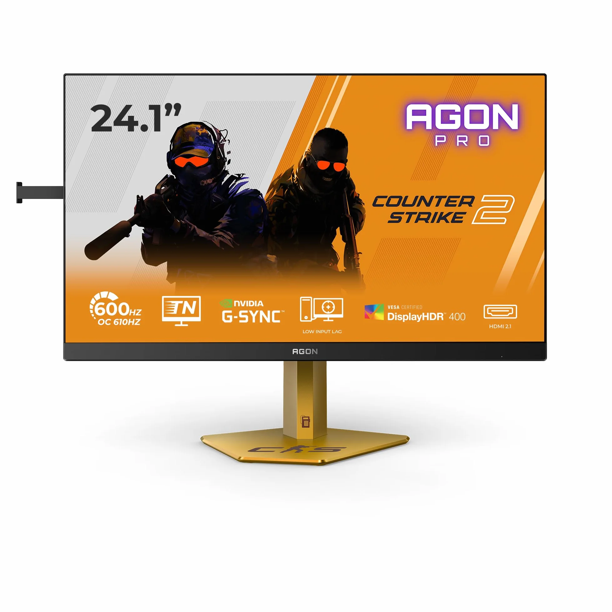 AOC CS24A Monitor FHD 61.2 cm 610 Hz, panel e-sportowy TN, 0,5 ms GtG, synchronizacja adaptacyjna, HDR400, kompatybilny z G-Sync, regulacja wysokości, (1920 x 1080 HDMI 2 x 2.1 DP USB Hub), czarny