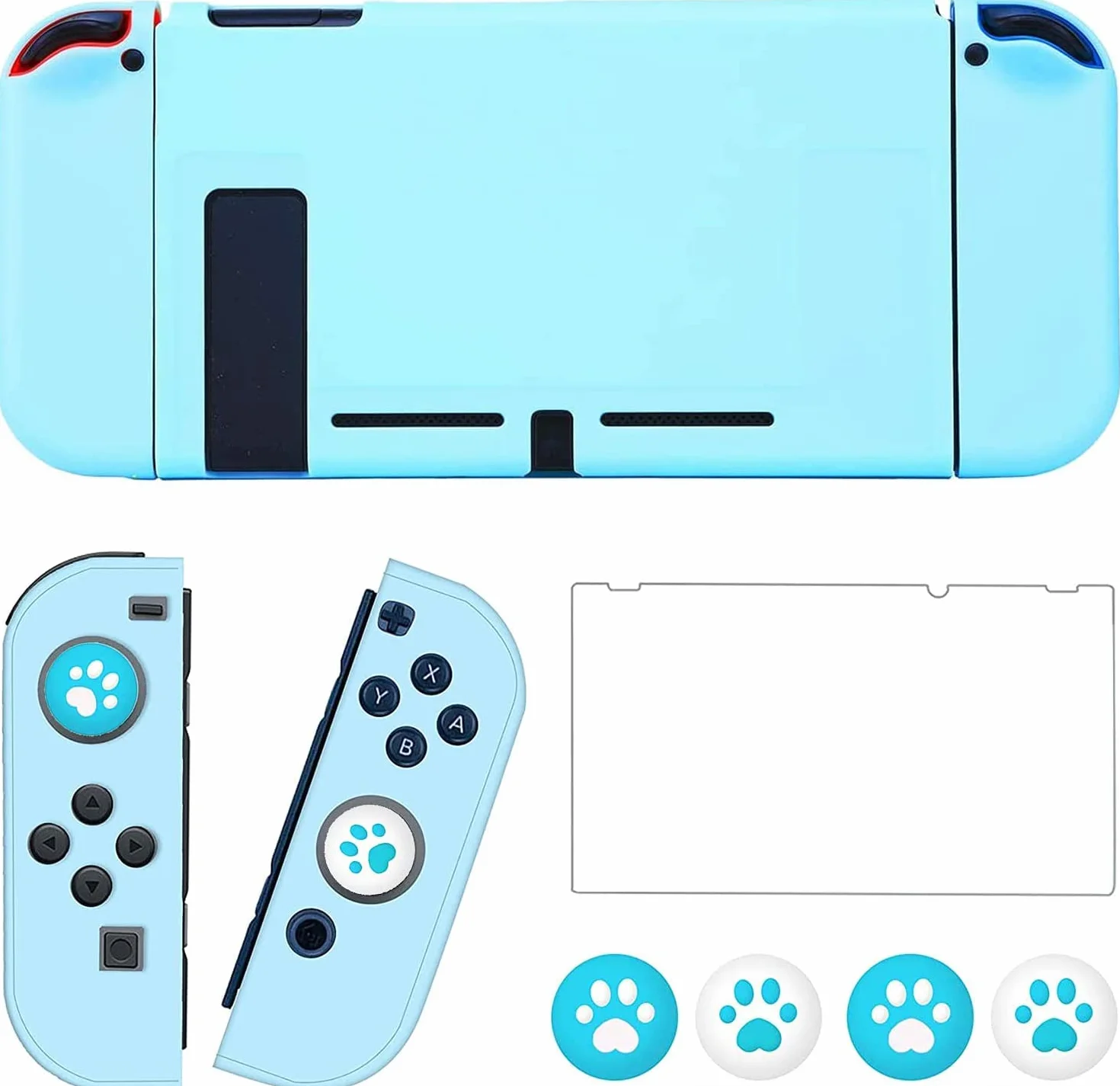 OLDZHU Etui kompatybilne z Nintendo Switch, jasnoniebieskie smukłe etui ochronne do konsoli NS i kontrolerów Joy-Con, ze szklanym ochraniaczem ekranu i 4 uchwytami na kciuk (jasnoniebieski)