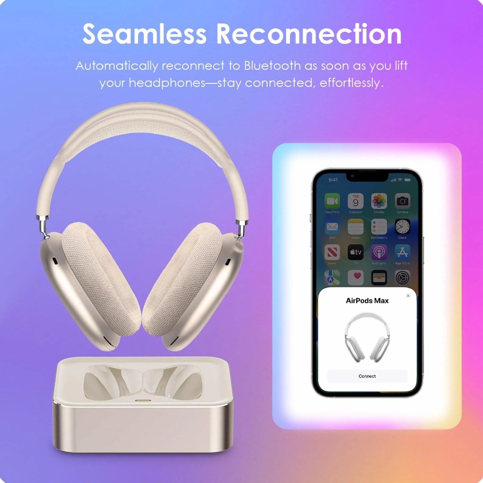 Stacja ładująca do słuchawek dla AirPods Max 2024 & 2020 - magnetyczna stacja dokująca do słuchawek z podwójnymi złączami Lightning i Type-C (Starlight)