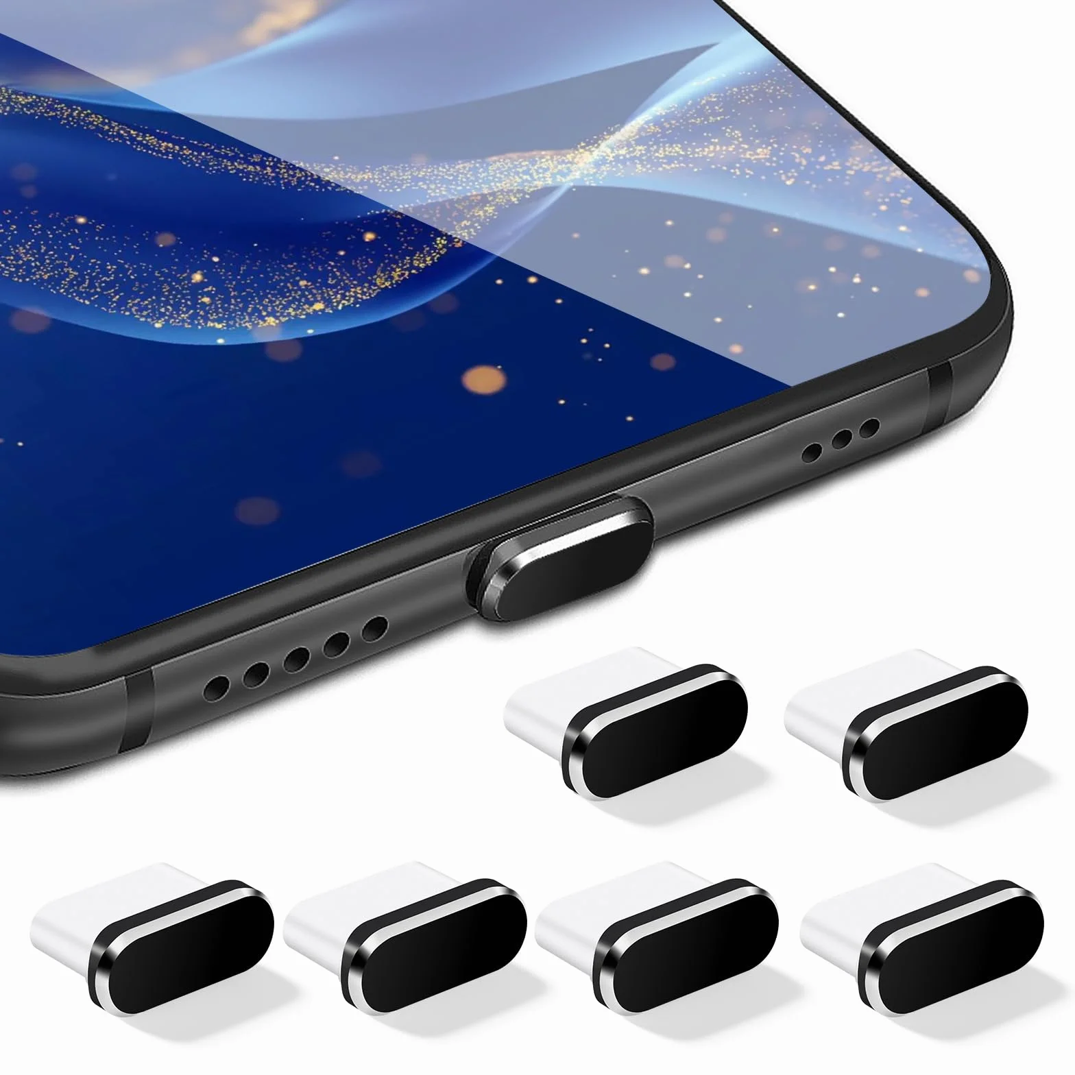 6 szt. wtyczka przeciwpyłowa USB C, osłona portu ładowania typu C, metalowe osłony, zatyczki, osłony, zatyczki, zatyczki do większości smartfonów