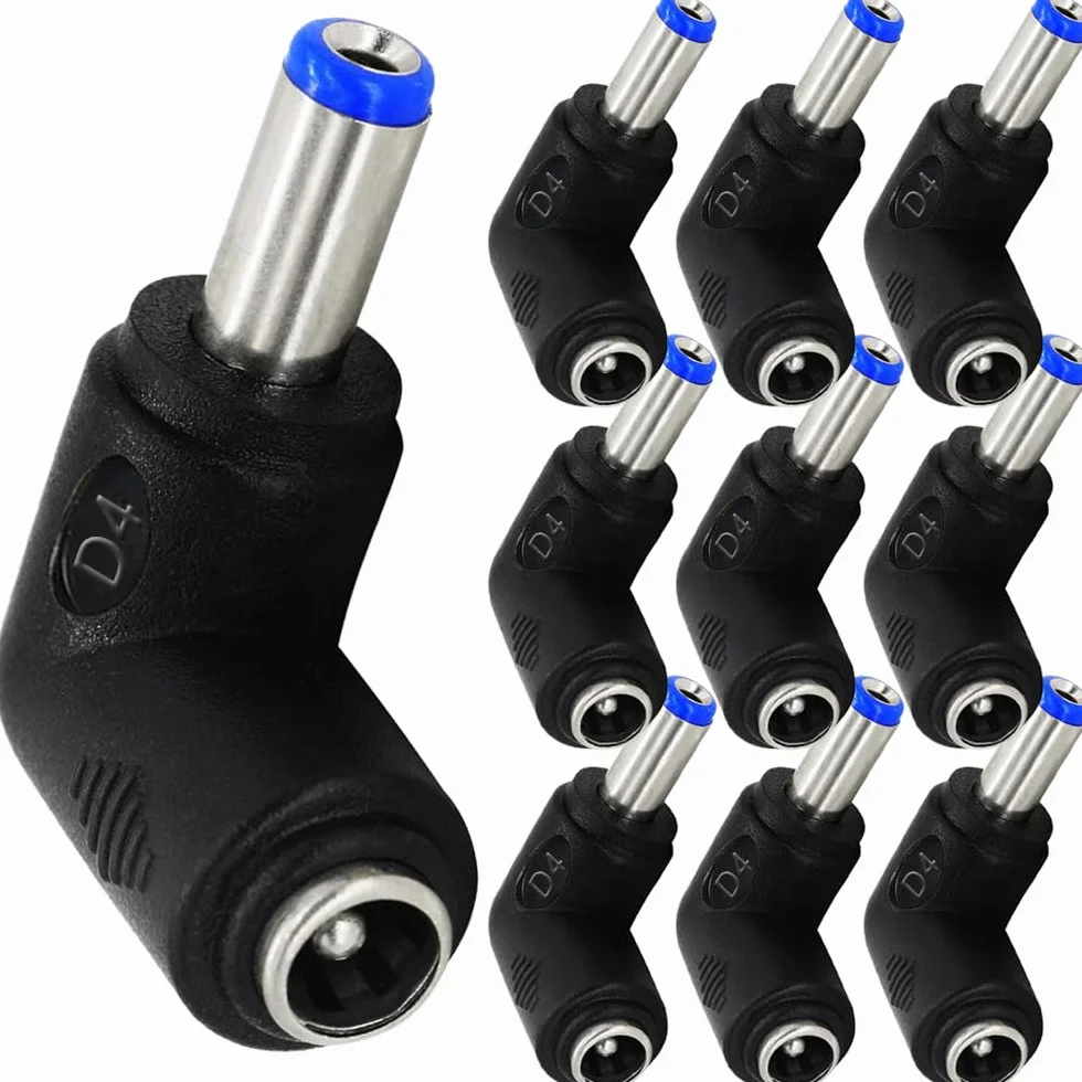 Adapter konwertera zasilania DC, kąt prosty 90 stopni 5,5 x 2,1 mm żeński na 5,5 x 2,1 mm męski DC wtyczka jack zasilania do laptopa, kabel DC (10 sztuk)