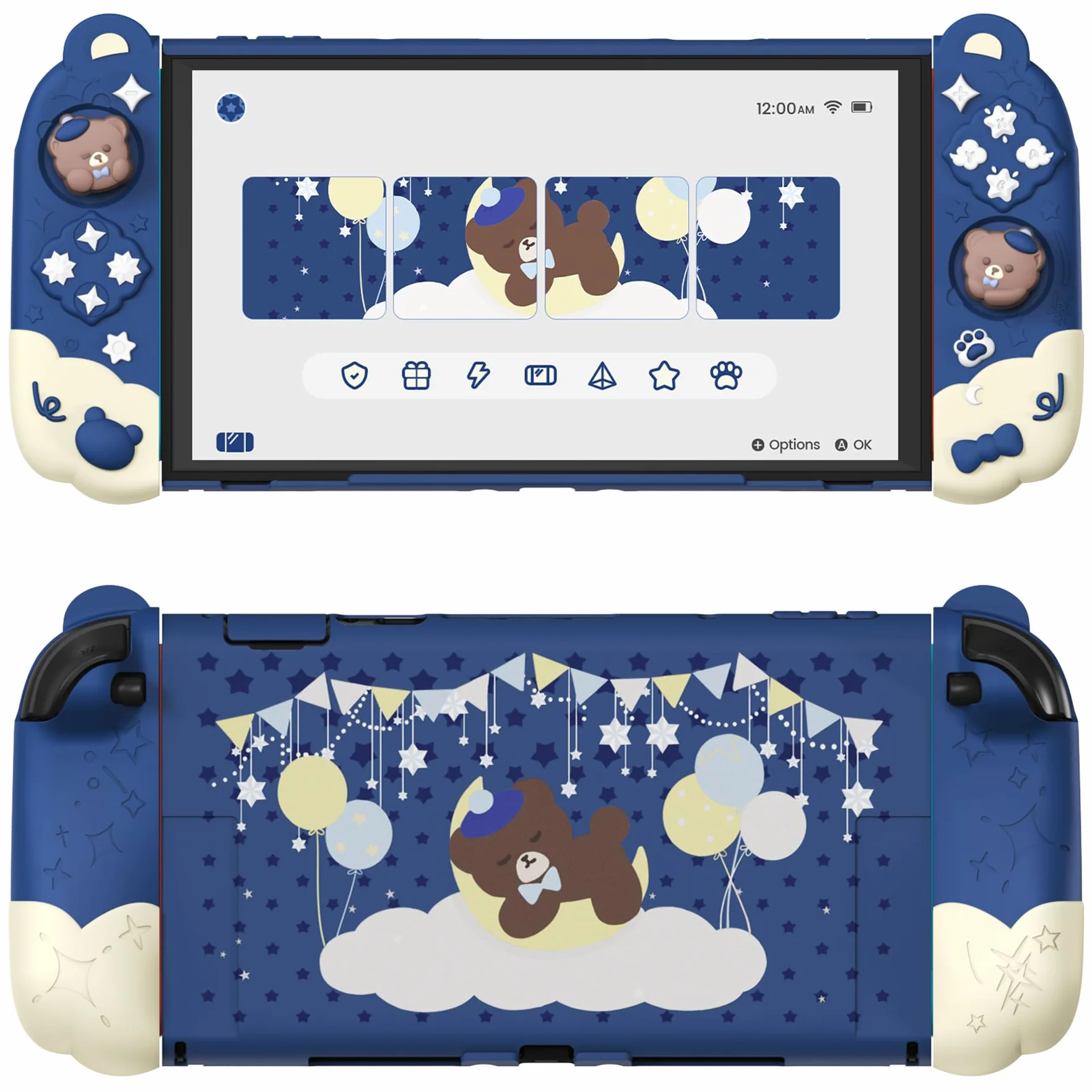 PlayVital Etui na Konsolę do Switch 2 z Silikonowymi Uchwytami Joycon do Switch 2 i Nakładkami Joysticki,Dockowalny Pokrowiec Ochronny–Niebieski,Styl Miś