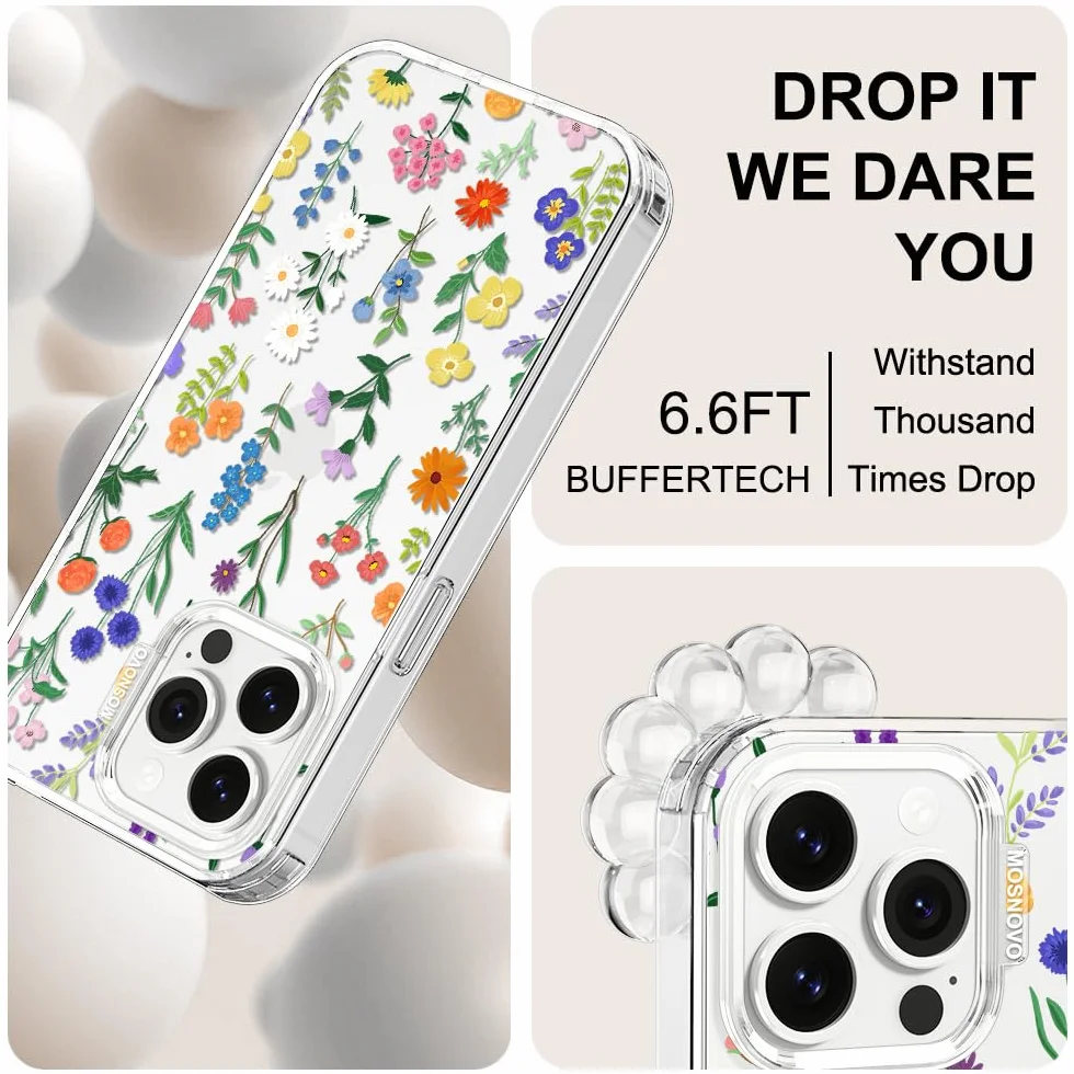 MOSNOVO Etui do iPhone'a 13 Pro - przezroczyste, smukłe, odporne na wstrząsy TPU + PC, [ochrona przed upadkiem/odklejanie] - botaniczny kwiatowy