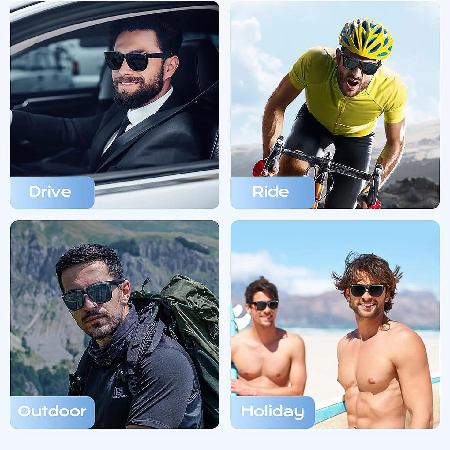 OVLENG Inteligentne okulary Bluetooth 5.3 - Inteligentne okulary Smart Glasses, inteligentne okulary z słuchanymi piosenkami, asystent głosowy, do wszystkich urządzeń, aktywności na świeżym powietrzu,