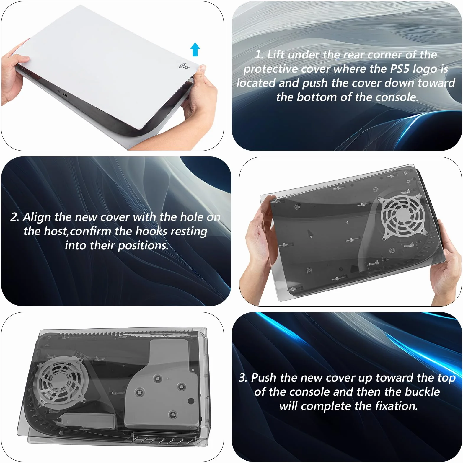 Geekria Przezroczyste płytki ochronne kompatybilne z konsolą PS5, PlayStation 5 w wersji Disc Edition, twarde, odporne na wstrząsy panele boczne ABS, wymienne akcesoria do gier (czarne)