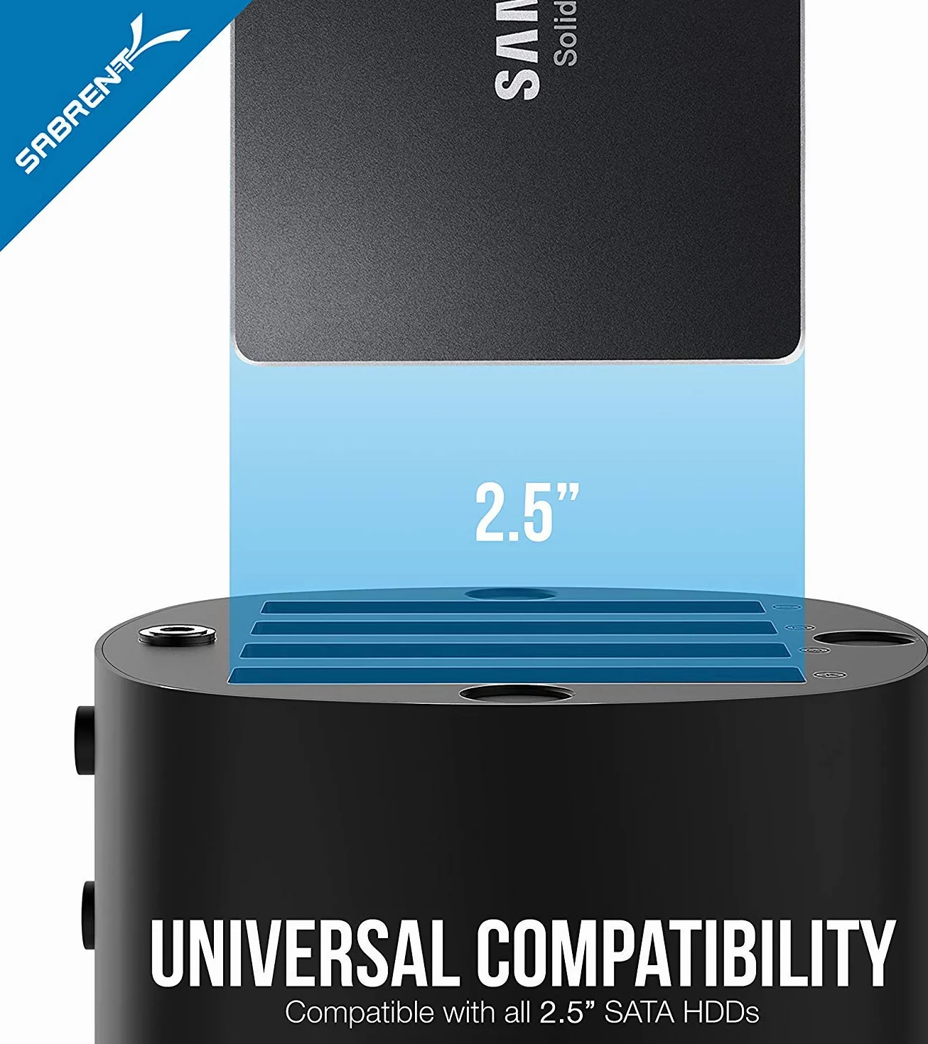SABRENT 4-wnękowa stacja dokująca do dysku twardego, SSD HDD 2,5-calowa stacja dokująca SATA, zewnętrzna obudowa SSD + zasilacz i wbudowany wentylator chłodzący, klonowanie offline, wskaźnik LED,