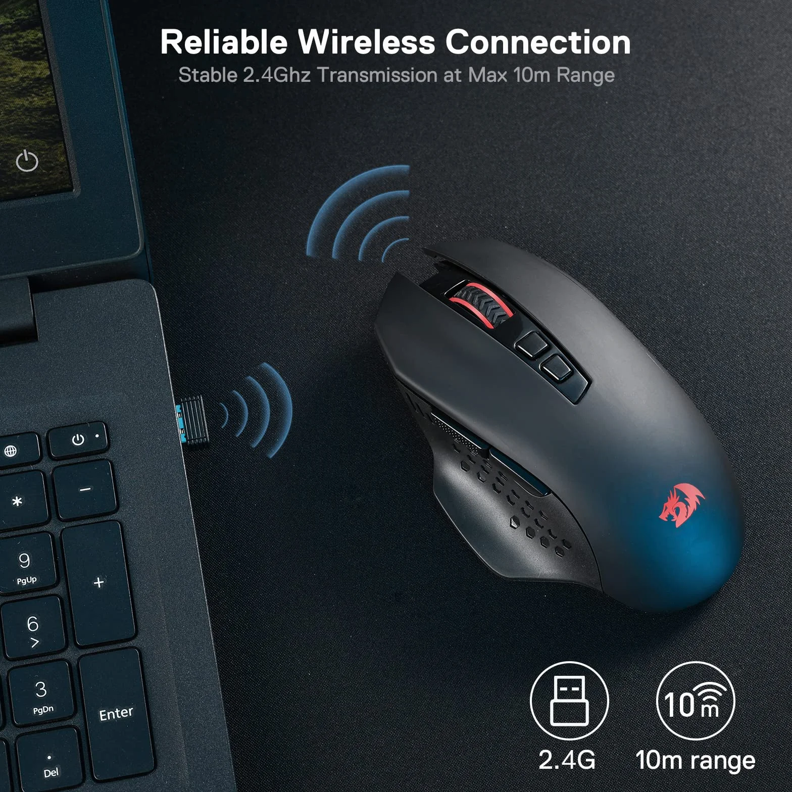 Redragon M656 Gainer bezprzewodowa mysz do gier 4000 DPI 2,4 GHz 5 poziomów DPI 7 przycisków makro czerwone podświetlenie LED