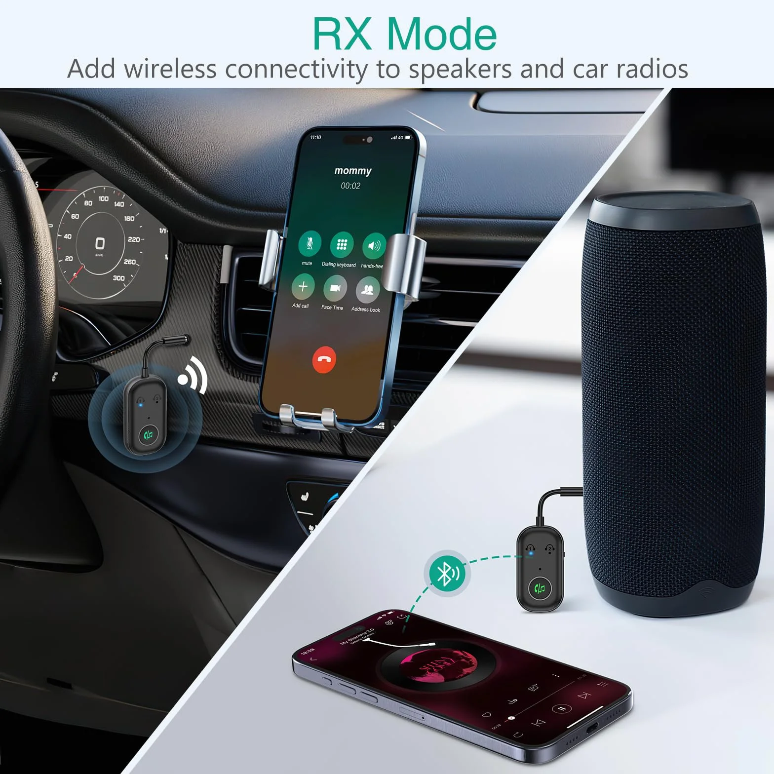 ORIA Odbiornik nadajnika Bluetooth 5.3, adapter Bluetooth z podwójnym parowaniem, redukcja szumów CVC, bezprzewodowy adapter audio Aux 3,5 mm do telewizora, głośników, samochodu