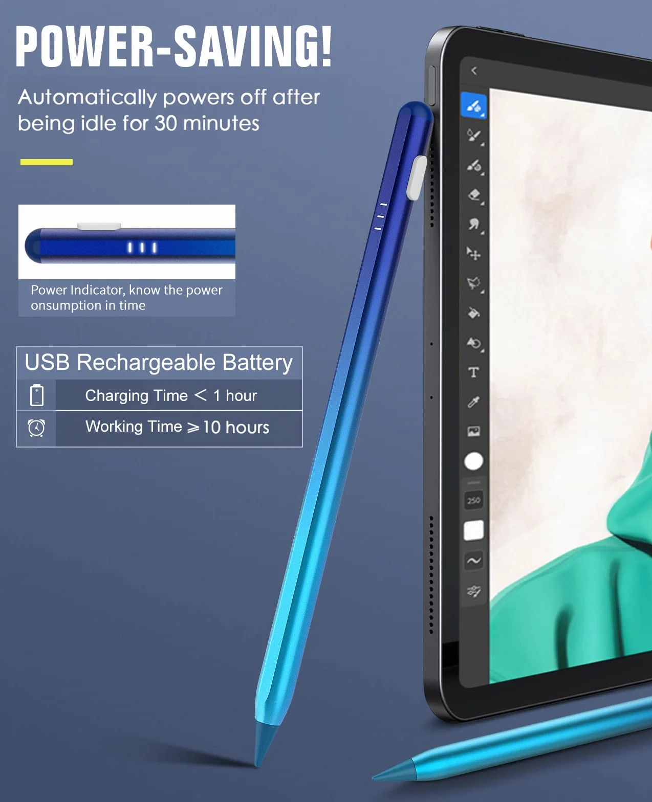 TiMOVO Stylus Pen for iPad, iPad Pencil 2nd Generation with Palm Rejection for 2018-2025 iPad 11th/10th/9th/8th/7th Gen, iPad Pro 13"/11"(M4)/12.9", iPad Air 11"/13" (M3/M2), iPad Mini 7/6th, Blue