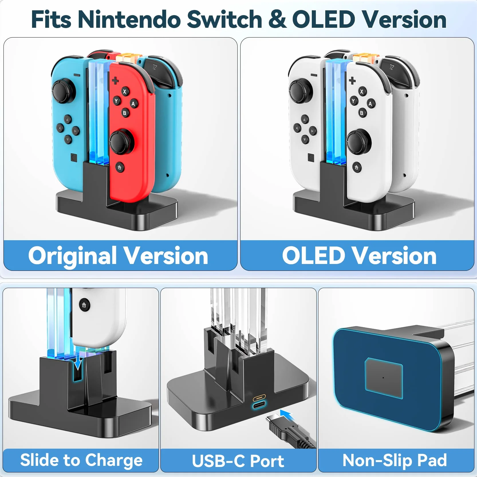 Stacja ładująca kontrolera do Nintendo Switch i OLED, 2-godzinna ładowarka Joy Con z wyświetlaczem LED, stojak