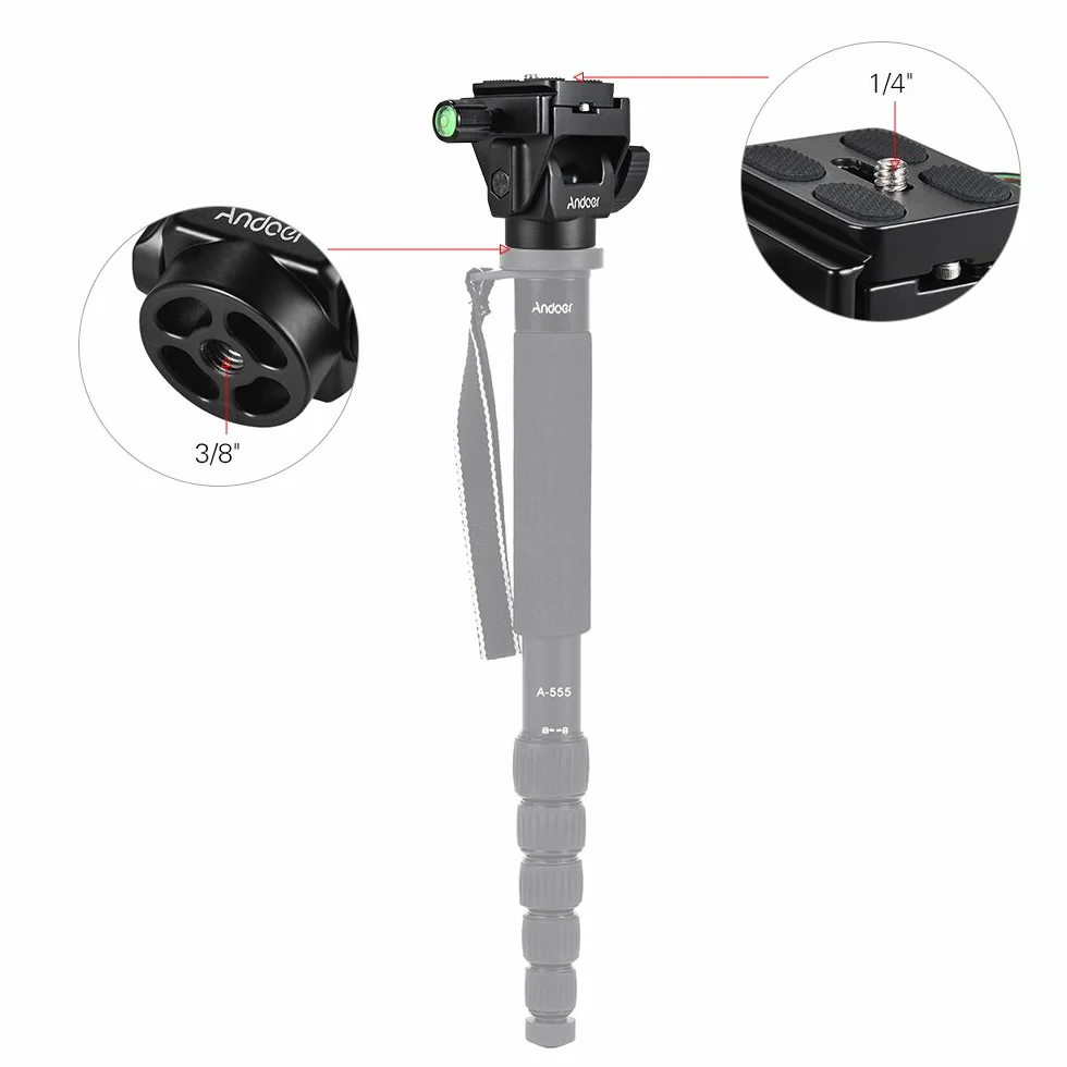 Andoer Głowica uchylna monopod, głowica statywu z płytką szybkiego zwalniania