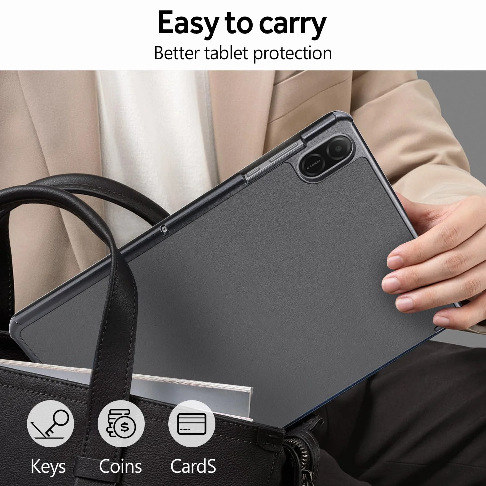 Hianjoo Etui Kompatybilne z Huawei Honor Pad X8a 11 cali, ultra cienkie skórzane etui z funkcją podstawki Kompatybilne z Huawei Honor Pad X8a 11" 2024, popielowe