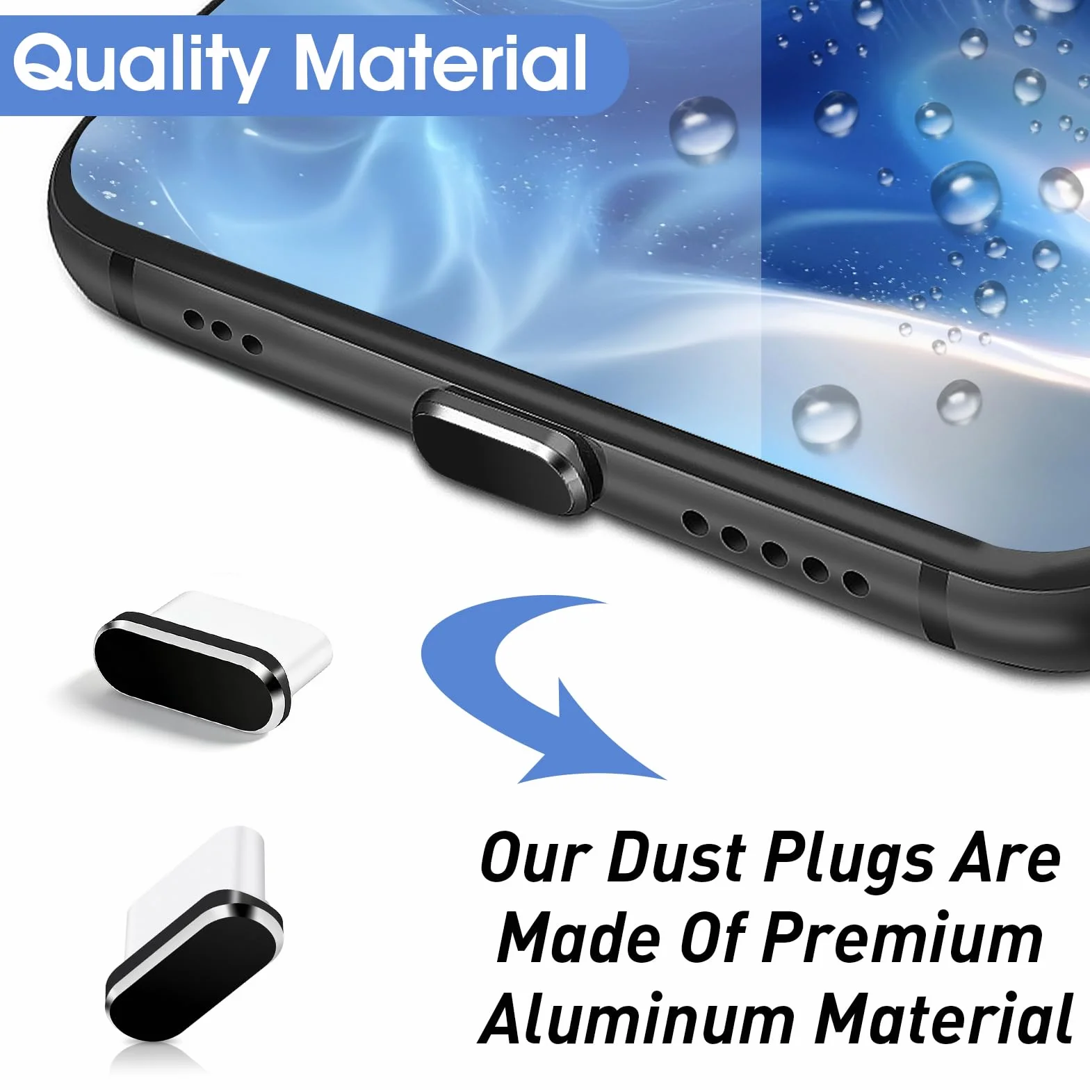 6 szt. wtyczka przeciwpyłowa USB C, osłona portu ładowania typu C, metalowe osłony, zatyczki, osłony, zatyczki, zatyczki do większości smartfonów