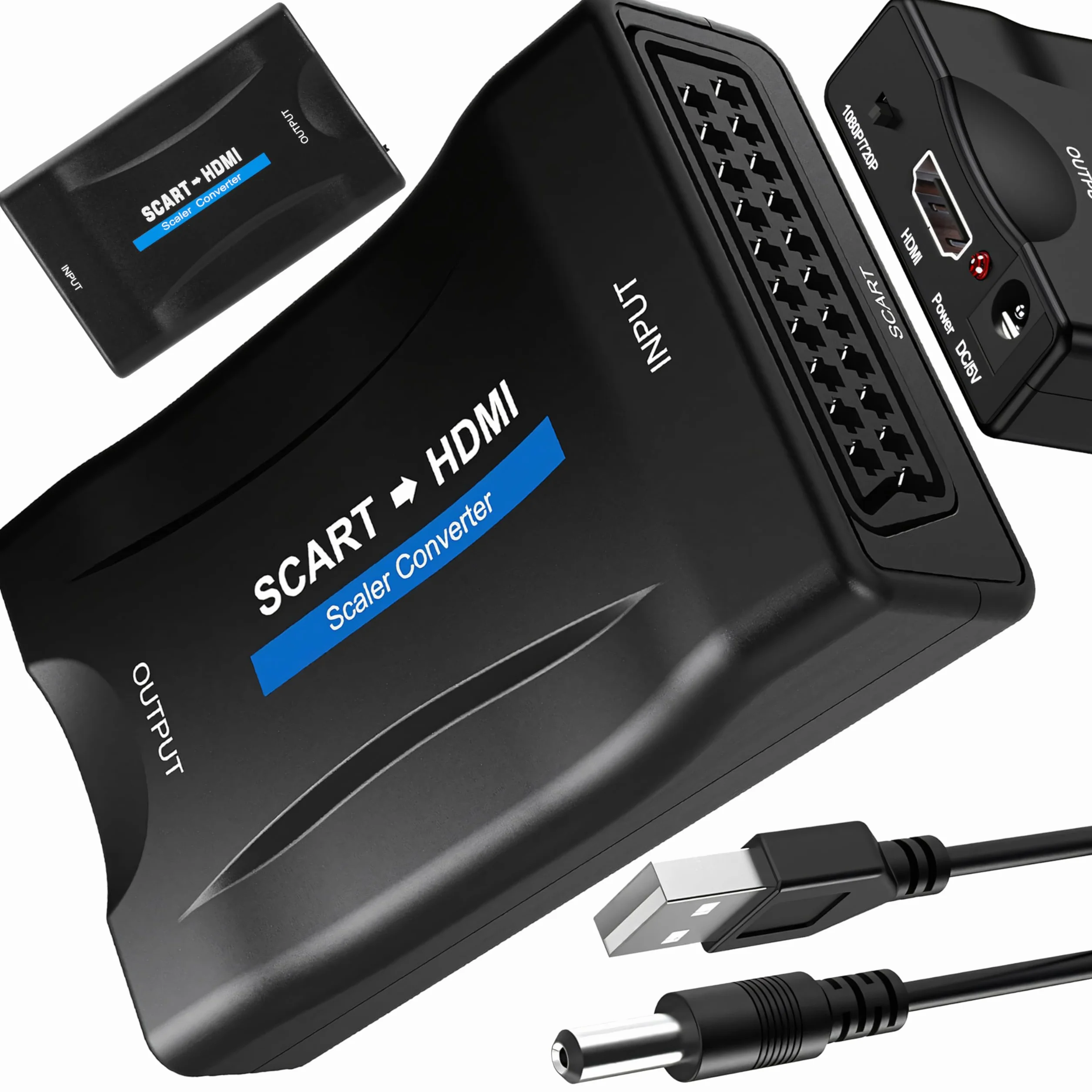 Retoo Konwerter SCART na HDMI, adapter przetwornik audio 1080p HD do HDTV STB VHS Xbox PS3 Sky Blu-ray DVD Player, adapter do HDTV VHS, obsługuje PAL, NTSC3.58. NTSC4,43
