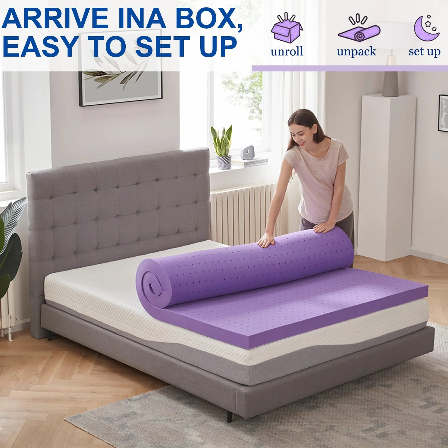 SINWEEK Żelowy materac z pianki z pamięcią kształtu, wentylowana miękka podkładka na materac, nakładka na łóżko, certyfikat CertiPUR-US, Twin XL Size, fioletowy, 10 cm