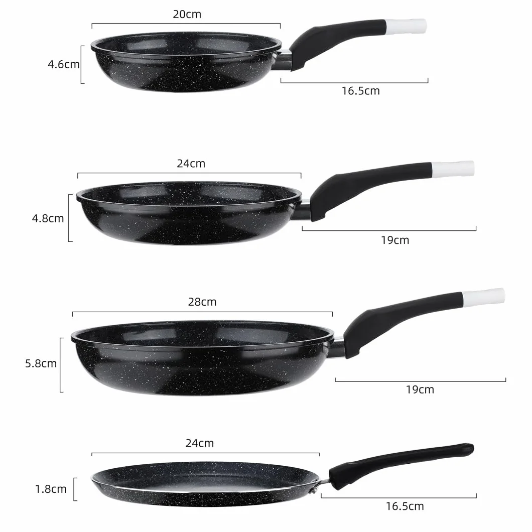 EliteHoff zestaw patelni indukcyjnych, 4-częściowy, 3 patelnie (20/24/28 cm) + patelnia do naleśników 24 cm, patelnia z powłoką nieprzywierającą do wszystkich typów kuchenek, czarny (4 szt, E-7539)