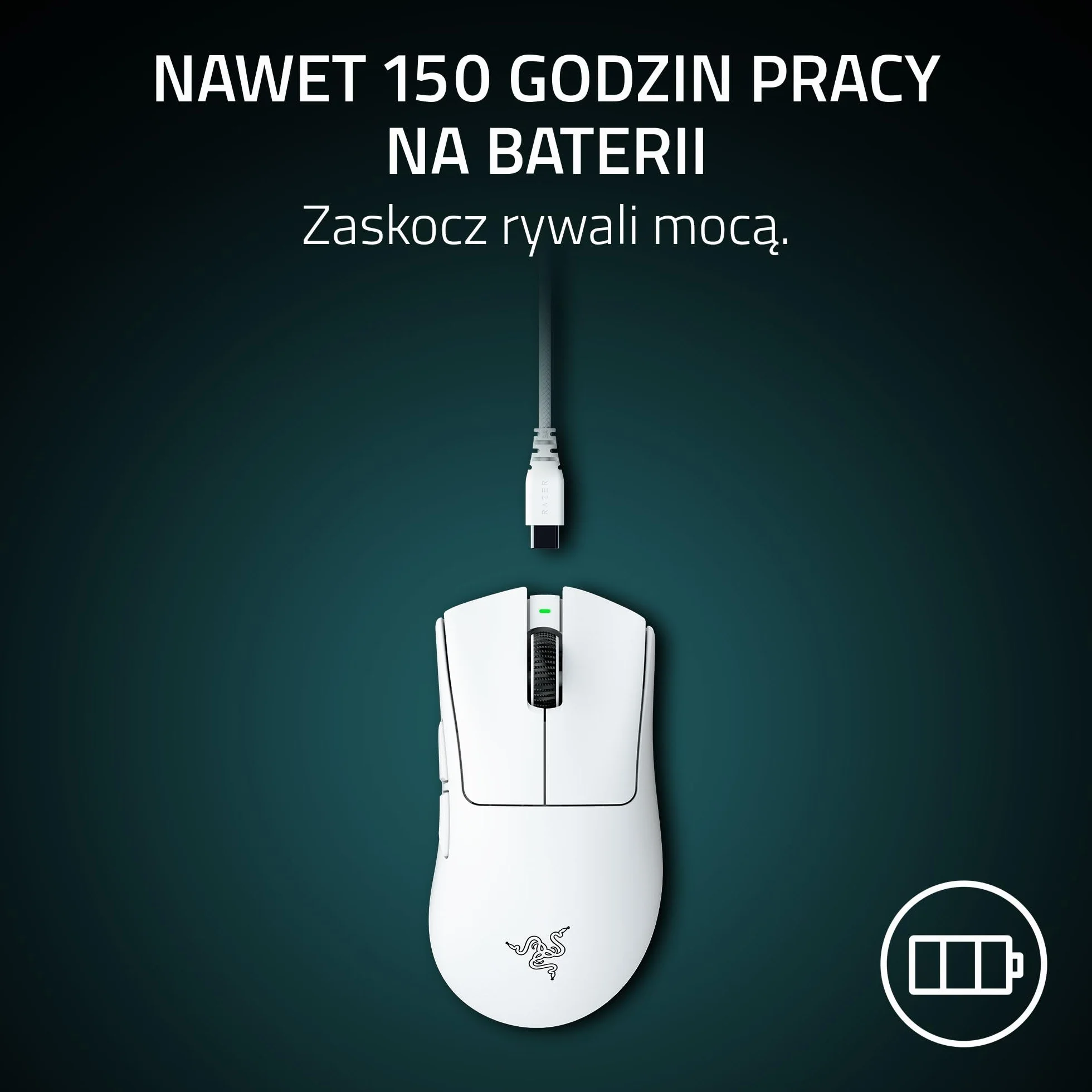 Razer DeathAdder V4 Pro bezprzewodowa mysz ergonomiczna 57 g 2,4 GHz Hyperspeed Focus Pro 45K 8K Hz Polling przełączniki optyczne Gen-4 Biały