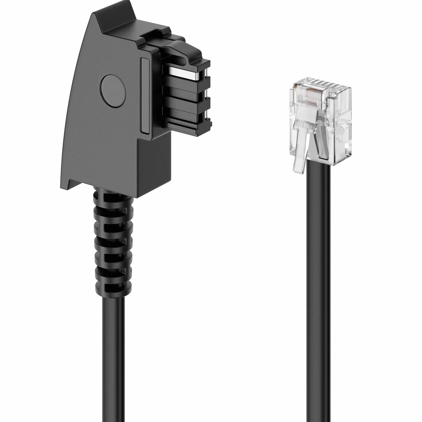 deleyCON 6m Kabel Telefoniczny TAE-F Wtyk do RJ11 Wtyk Int. Standard 6P4C Płaski Kabel Analogowe Urządzenia Końcowe do TAE-F Gniazdo Telefoniczne Telefon Faks Modem Router Czarny