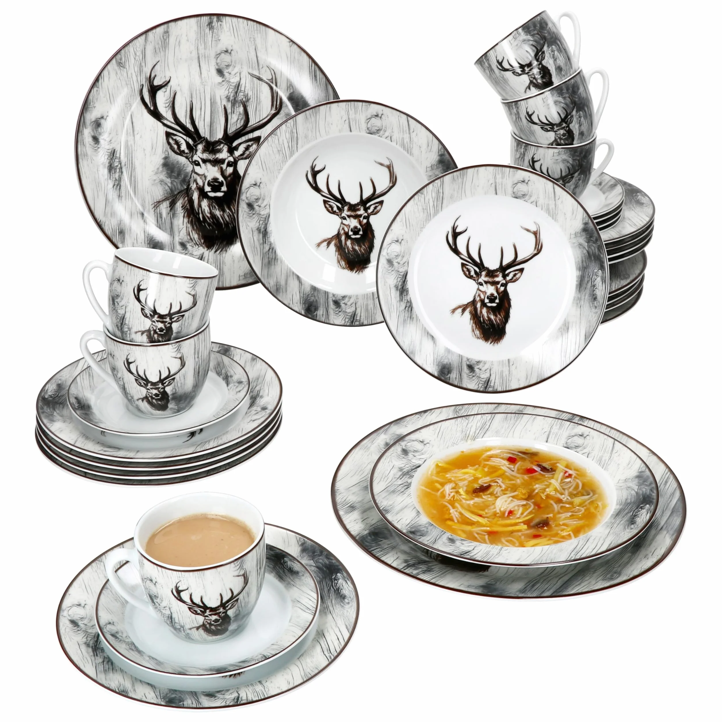 MamboCat Alois 30-częściowy porcelanowy serwis obiadowy dla 6 osób, 200 ml