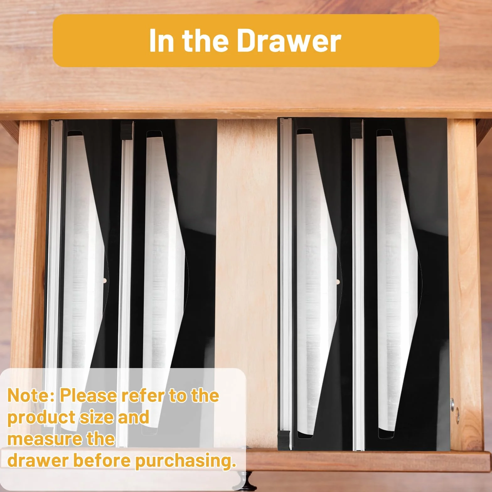 DBREAKS Akrylowy dozownik folii spożywczej, czarny dozownik folii spożywczej, aluminiowy organizer papieru, krajalnica do folii spożywczej do szuflady kuchennej