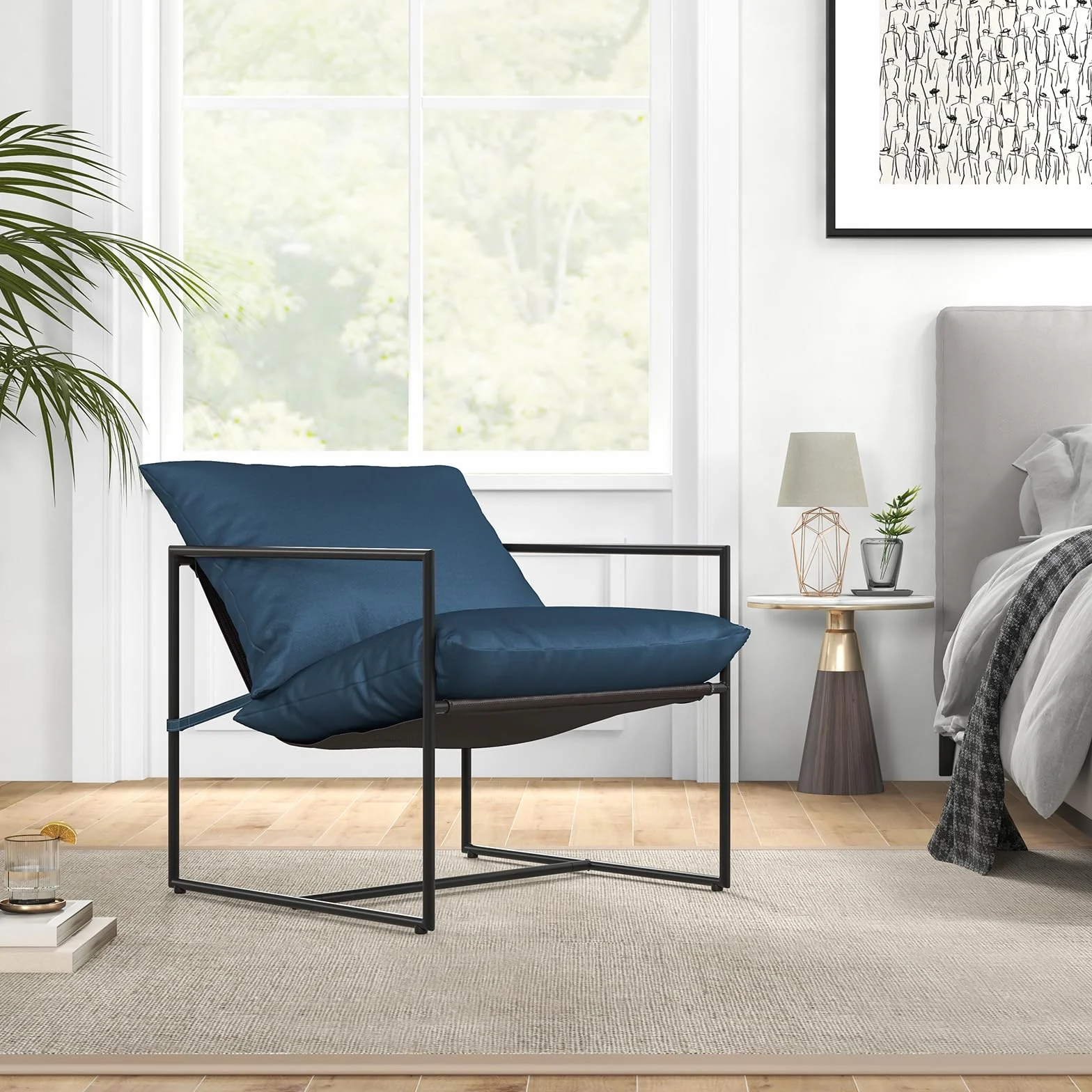 COSTWAY Sling Accent Chairs zestaw 2 foteli wypoczynkowych z poduszką na siedzisko i oparcie, fotel z metalową ramą i oddychającym materiałem do siedzenia, do salonu, na balkon