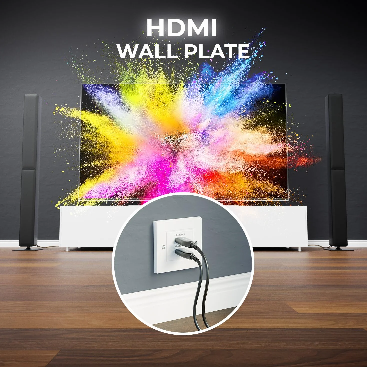 deleyCON Gniazdo HDMI Gniazdo Ścienne Gniazdo Połączeniowe - 2x Port HDMI - Montaż Natynkowy Kabel 15 cm pod Kątem 45° - 3D FULL HD HDTV 4K 2160p