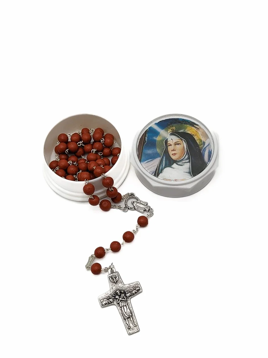 Różaniec pachnący różany z prawdziwymi płatkami różanego różańca z pudełkiem Santa Rita. Różaniec pachnący różaniec różany z Madonny Cudownej Matki Bożej. Różowy Petal Rosary.