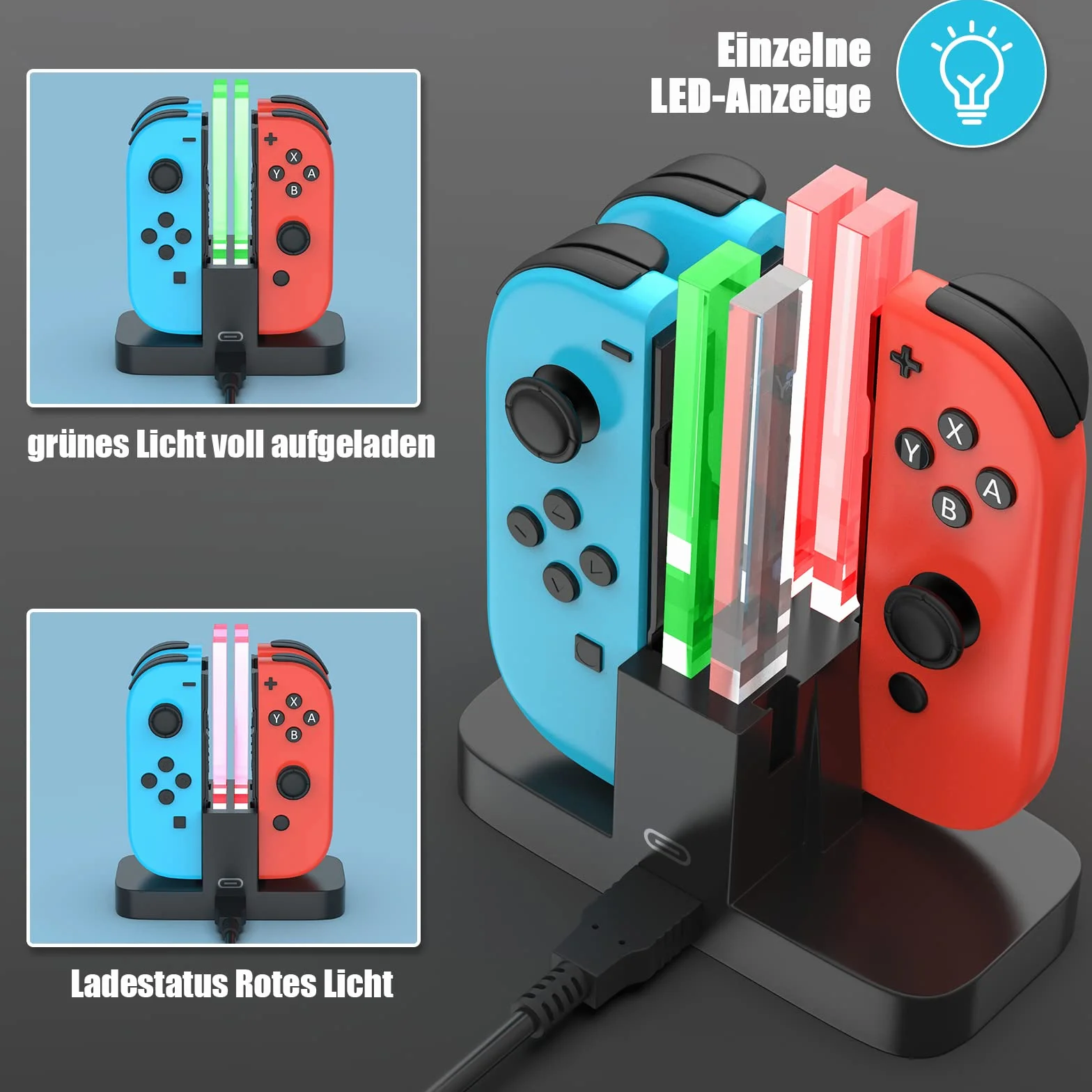 Ładowarka do for Nintendo Switch, [4 w 1] Diyife Stacja ładująca do Joy-Con Controlle, Typu C, z wyświetlaczem LED, Inteligentne Przełączanie
