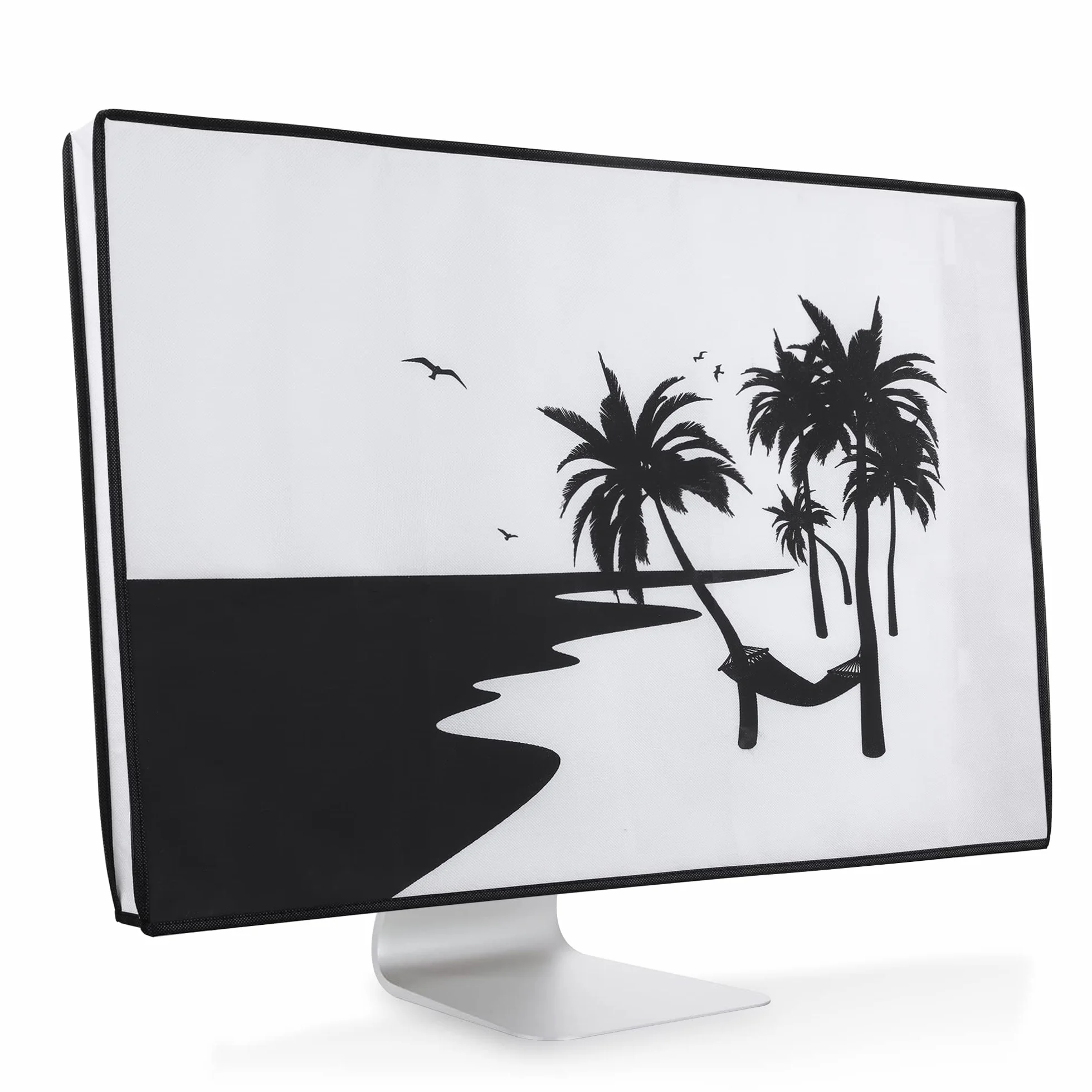 kwmobile Pokrowiec na monitor komputerowy, kompatybilny z monitorem 68.6-71.1 cm, relaks w hamaku, czarny/biały