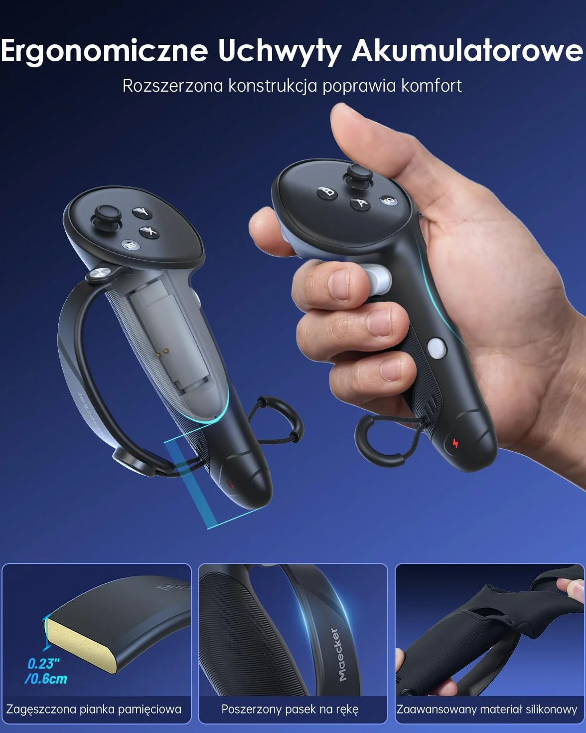 Uchwyty Kontrolera Ładowania Maecker do Quest 3S do Quest 3 Paski Kontrolera z Akumulatorem do Quest 3S/3 Akcesoriów