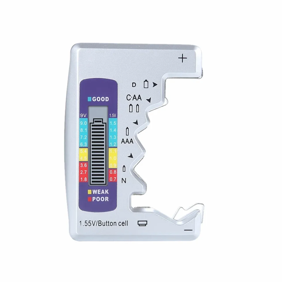 DollaTek Cyfrowy tester baterii, 1,5 V, 9 V, AA, AAA, LR44, tester pojemno?ci, do baterii litowych, narz?dzie pomiaerowe, srebrny