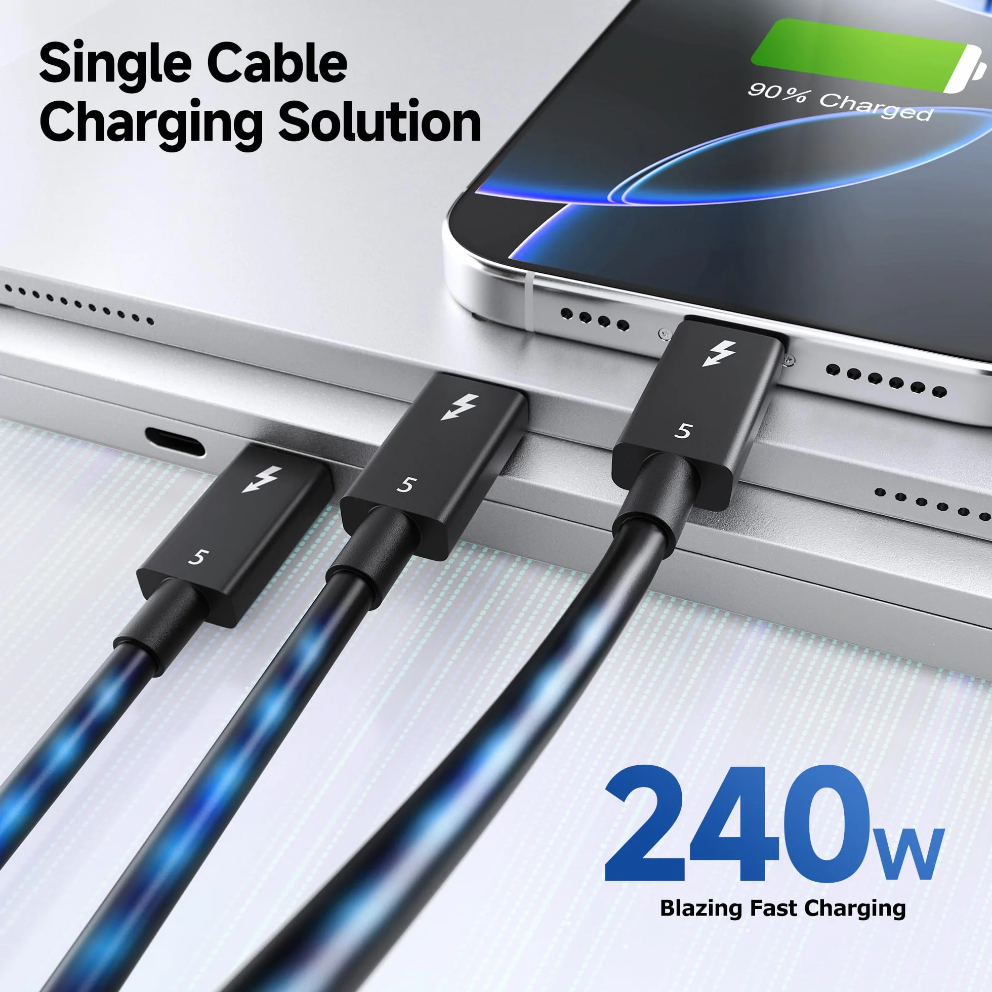 [Certyfikat Intel] Cable Matters kabel Thunderbolt 5 80Gb/s - 1m, Bandwidth Boost do 120Gb/s, ładowanie 240W PD 3.1, zgodny z Thunderbolt 4/USB4/USB-C, czarny