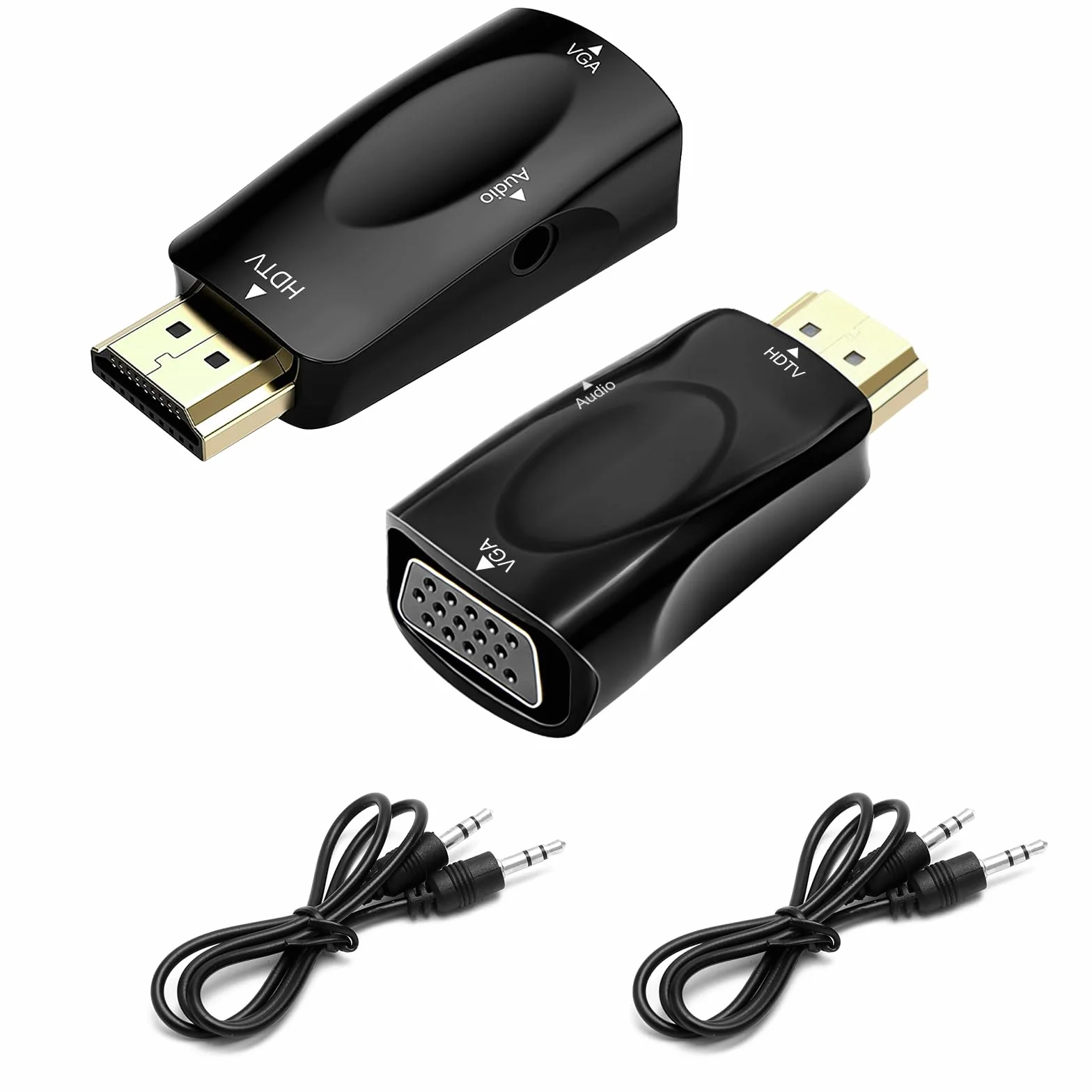 HENGBIRD adapter HDMI na VGA 2 sztuki z kablem audio dla PC, laptopa, monitora, projektora Full HD 1080P adapter HDMI na VGA z 3,5mm złączem klinowym przenośny do biura, szkoły i domu