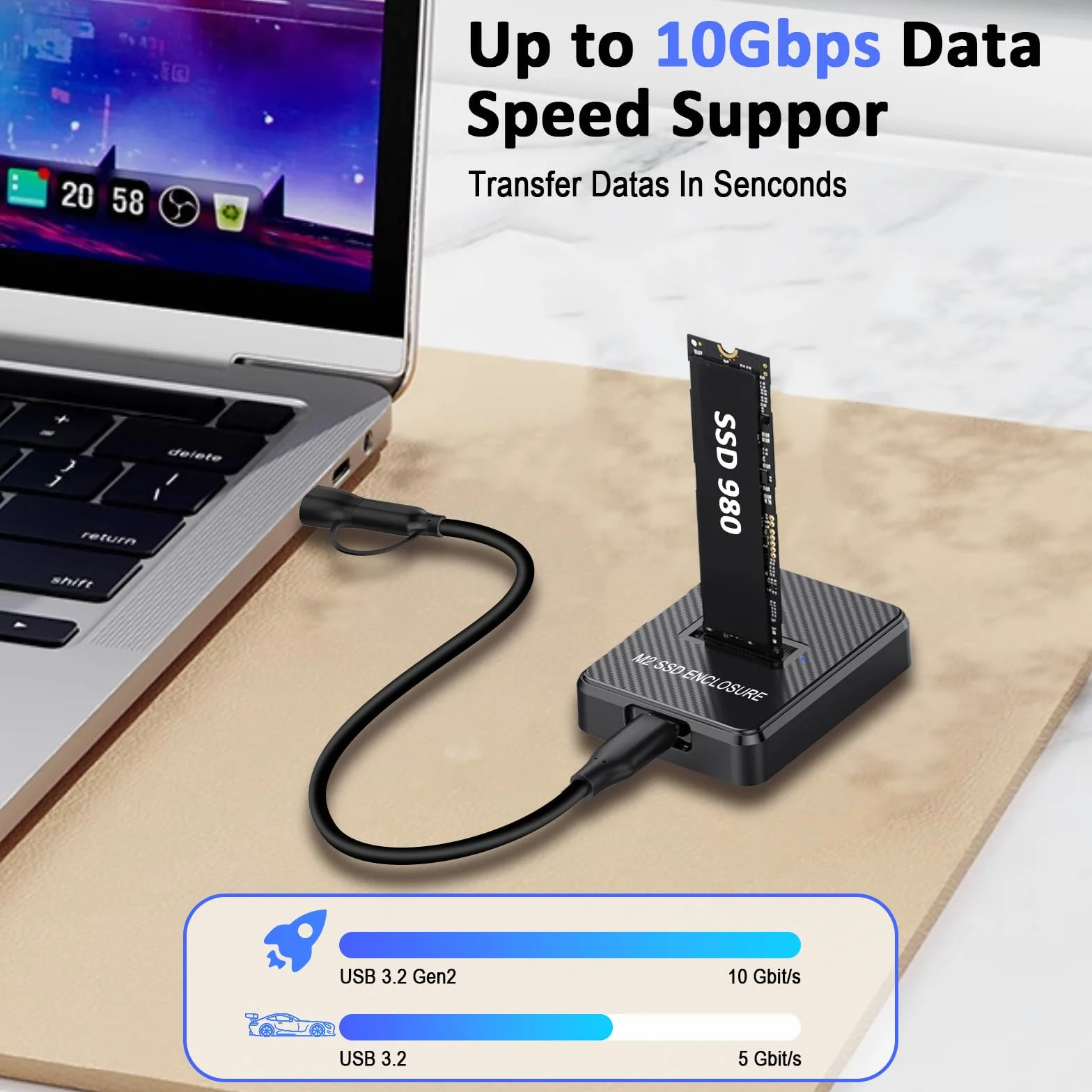 Stacja dokująca M.2 NVMe i SATA na USB C, adapter M.2 na USB C, zewnętrzny czytnik kart SSD 10 Gb/s, kompatybilny z kluczem M, kluczem B+M, do SSD 2280 2260 2242 2230