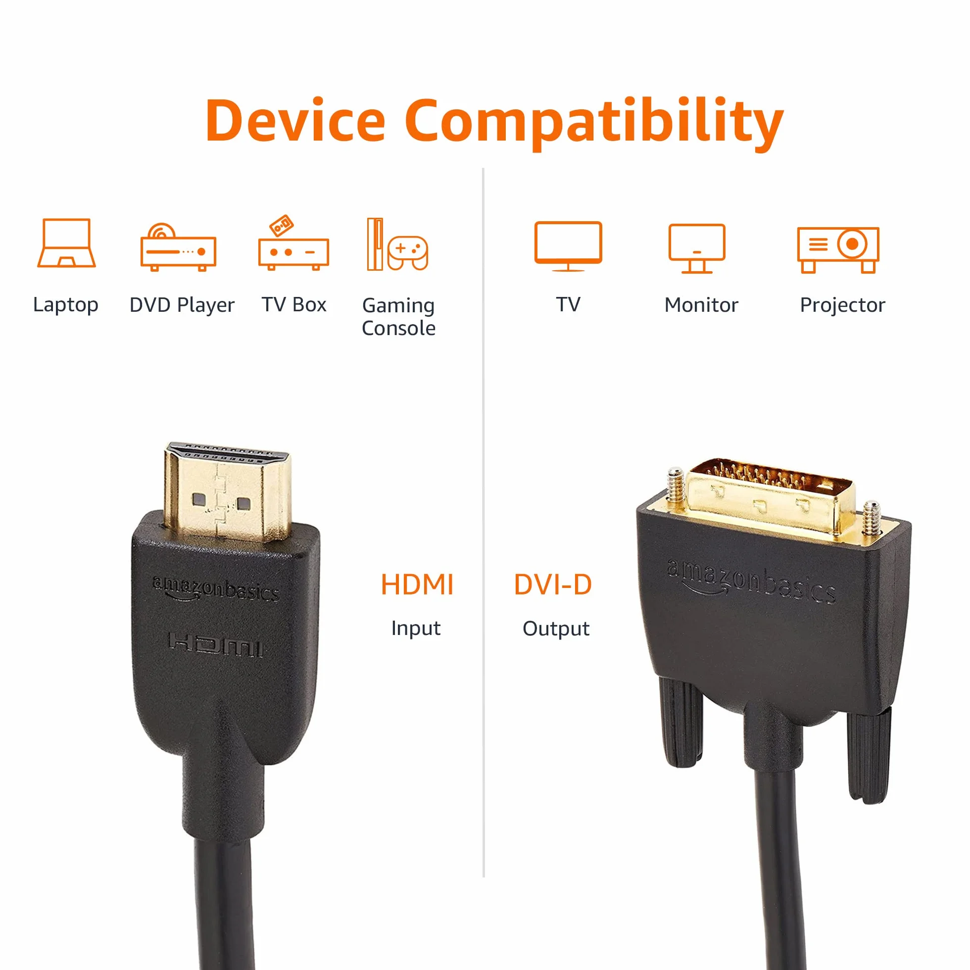 Amazon Basics Kabel adaptera HDMI A do DVI, 1,8 m, nie nadaje się do podłączenia do złączy SCART lub VGA, czarny