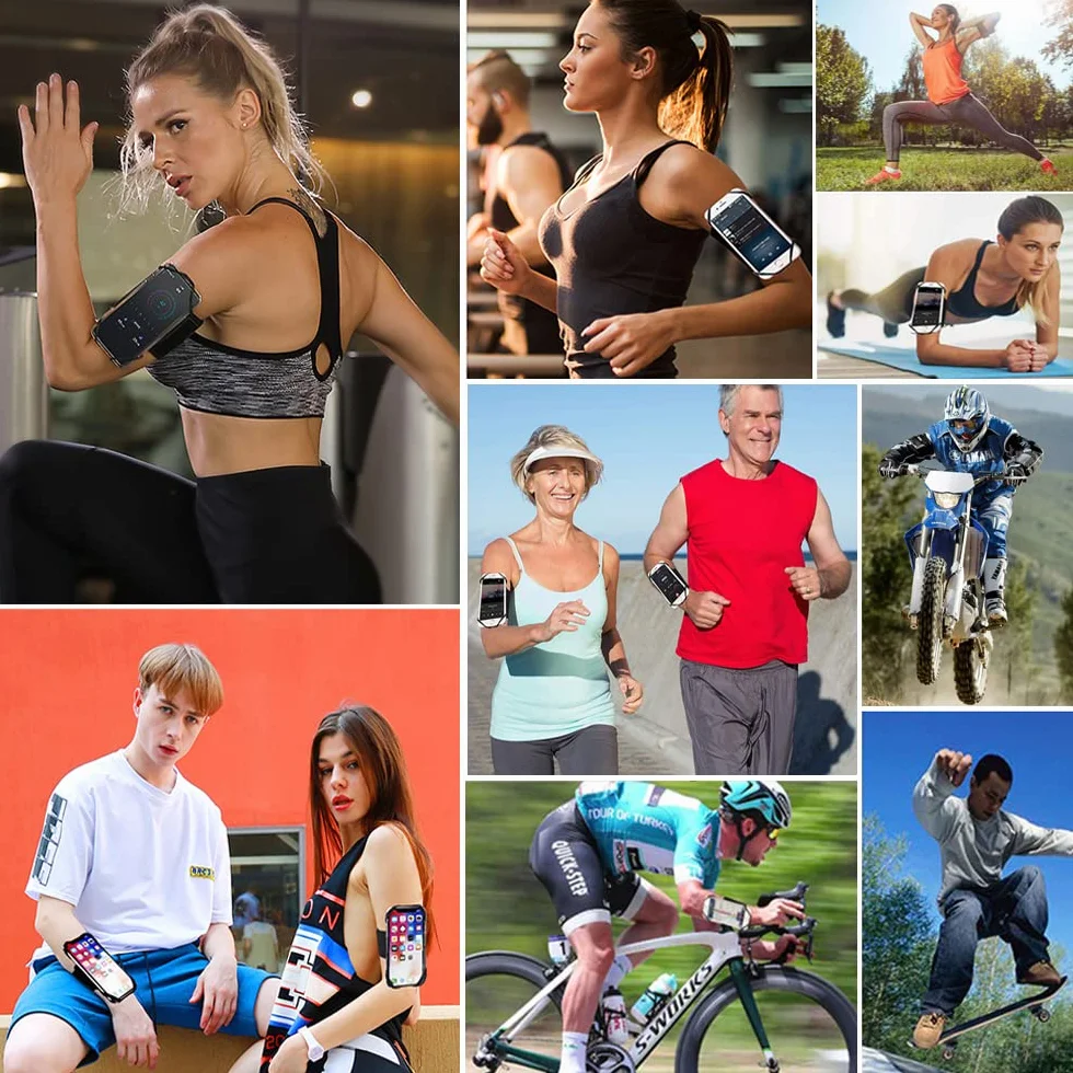 Opaska sportowa na ramię Opaska na nadgarstek z przedramieniem do smartfona z regulowanym paskiem, obrót o 360°, opaska na telefon 4–6,5", do roweru, joggingu, ćwiczeń, sportu (czarna)