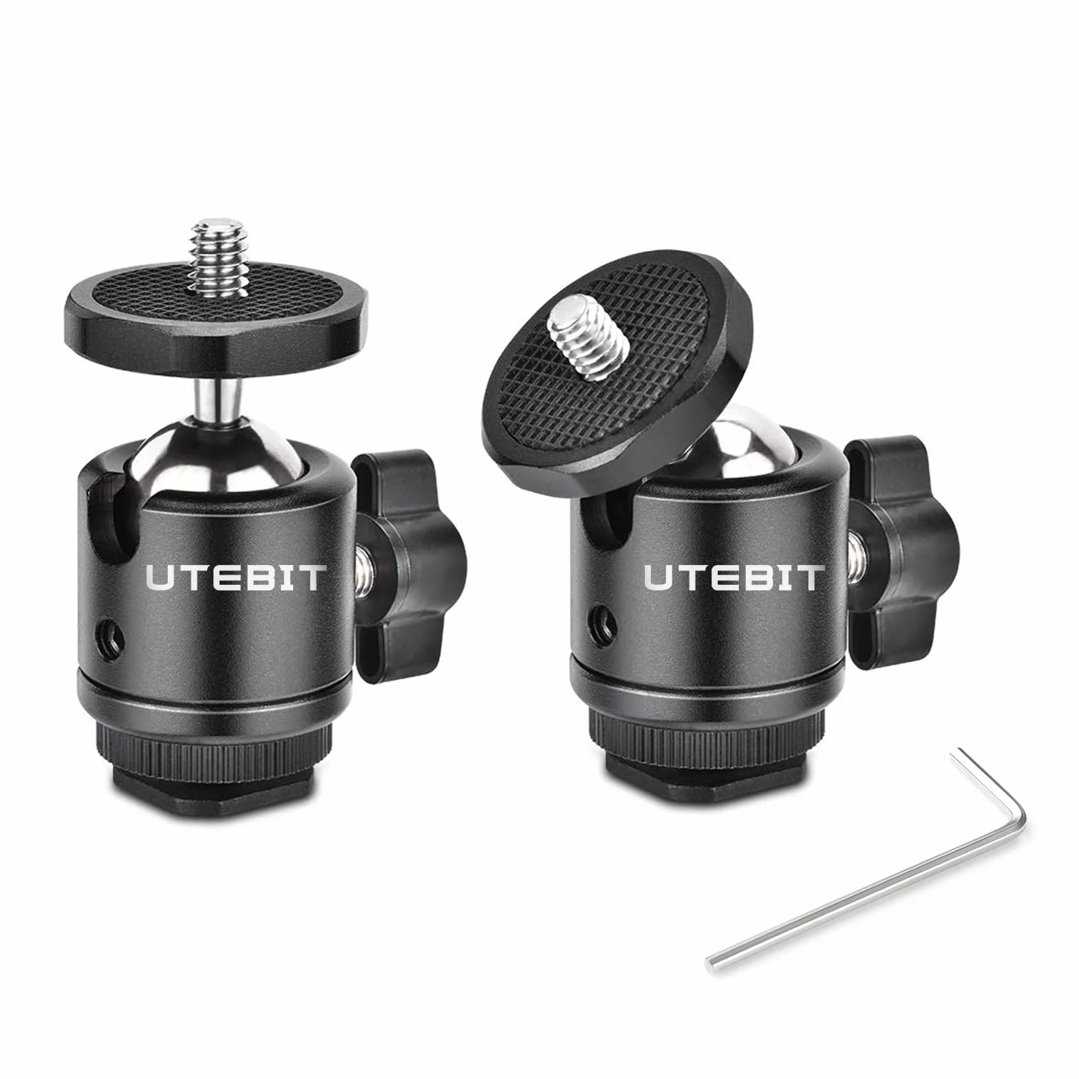 UTEBIT Zestaw 2 mini głowic kulowych z adapterem Hot Shoe Mount 1/4", obracana o 360 stopni, aluminiowa głowica kulowa do statywów jednonożnych lustrzanek cyfrowych HTC Vive Camcorder statywów