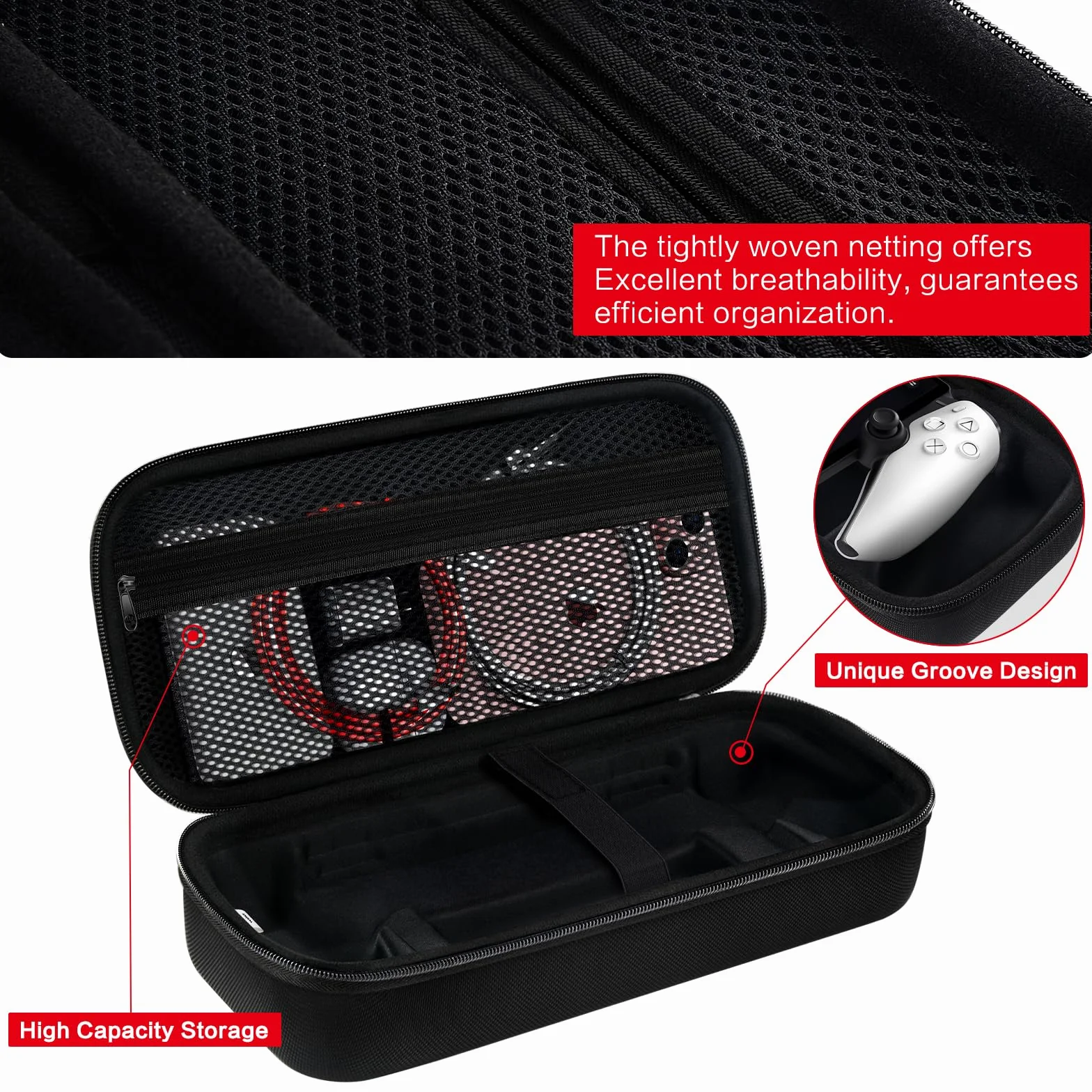 ivoler Torba kompatybilna z PlayStation Portal Remote Player, Deluxe twarda torba do przenoszenia, etui z ochronną torbą do przechowywania z siatki do PlayStation Portal [Anti-Drop] - czarna, czarny