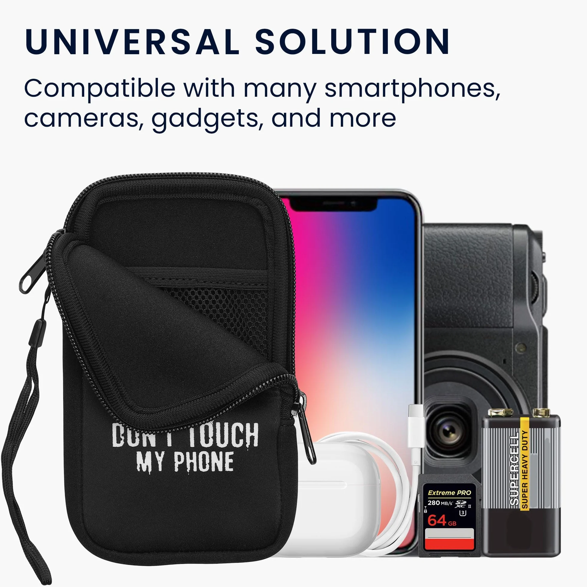 kwmobile Neoprenowy rękaw na smartfon rozmiar L - 16.5 cm - etui amortyzujące wstrząsy - ochronna torba na telefon - Don't Touch My Phone White/Black